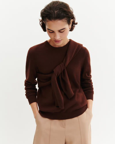 Pull col rond classique-CAFE-100% cachemire
