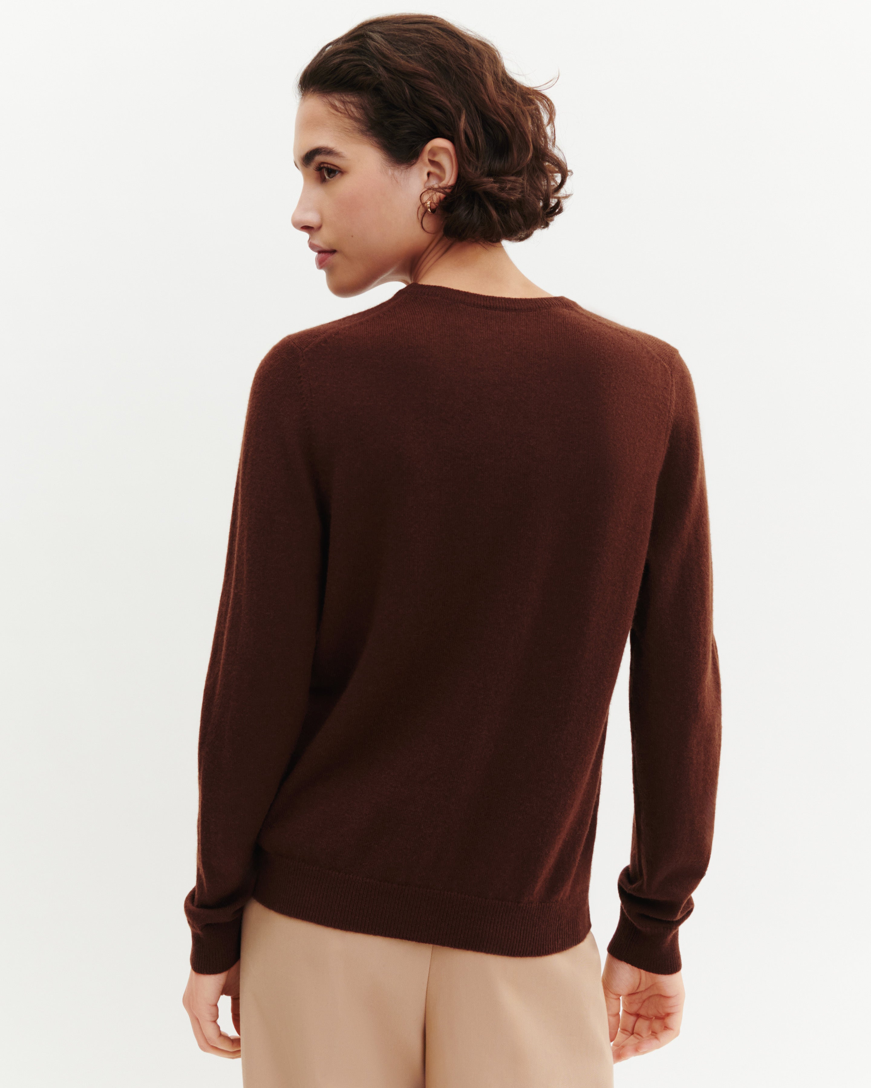 Pull col rond classique-CAFE-100% cachemire