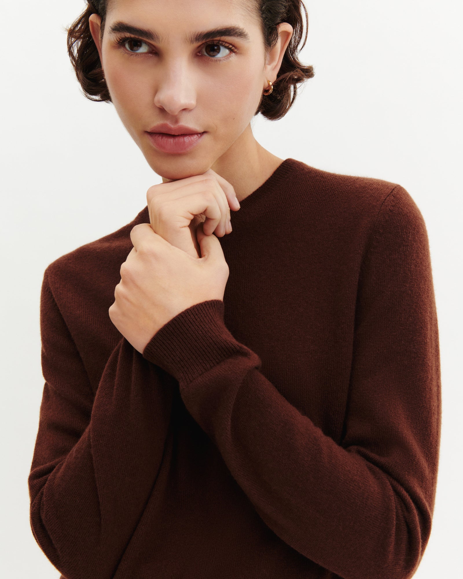 Pull col rond classique-CAFE-100% cachemire