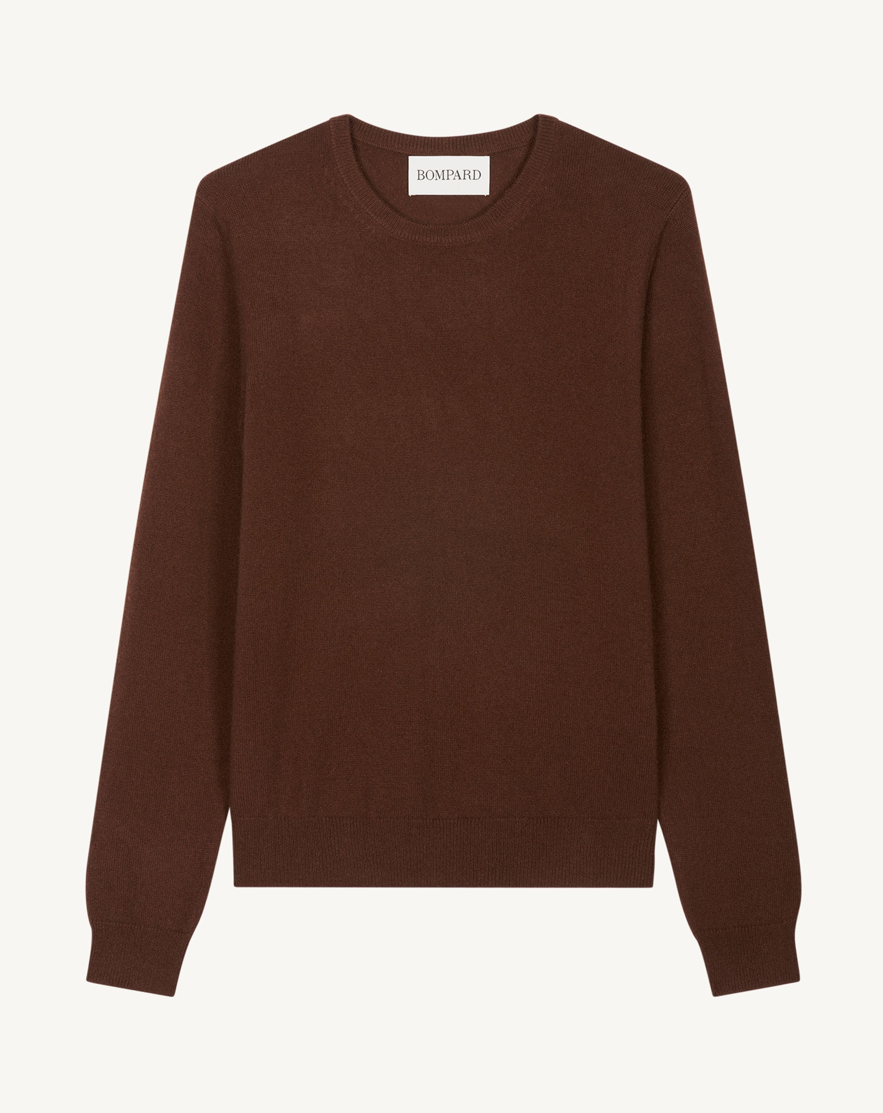 Pull col rond classique-CAFE-100% cachemire