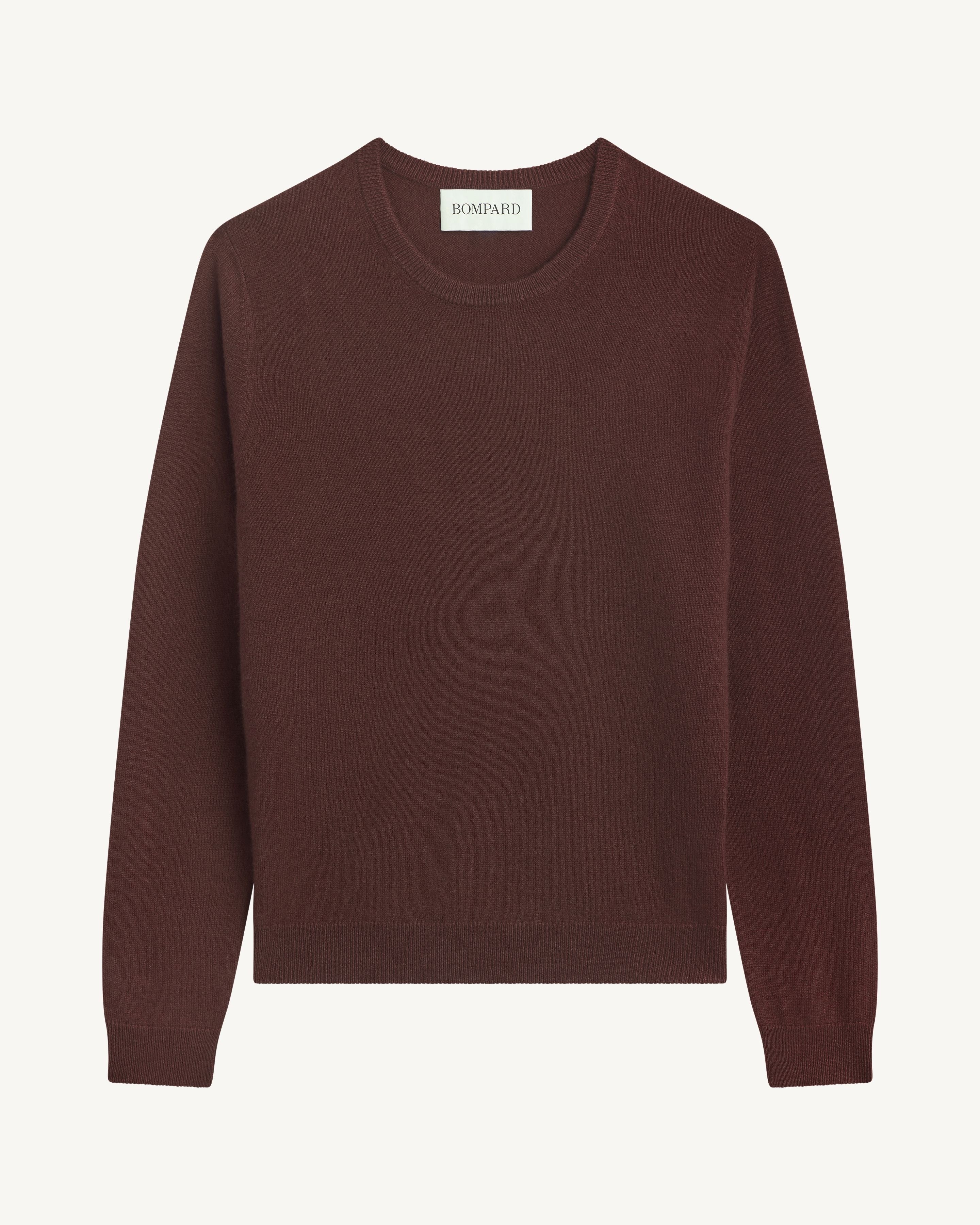 Pull col rond classique-GRENAT-100% cachemire