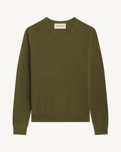 Pull col rond classique-OLIVE-100% cachemire