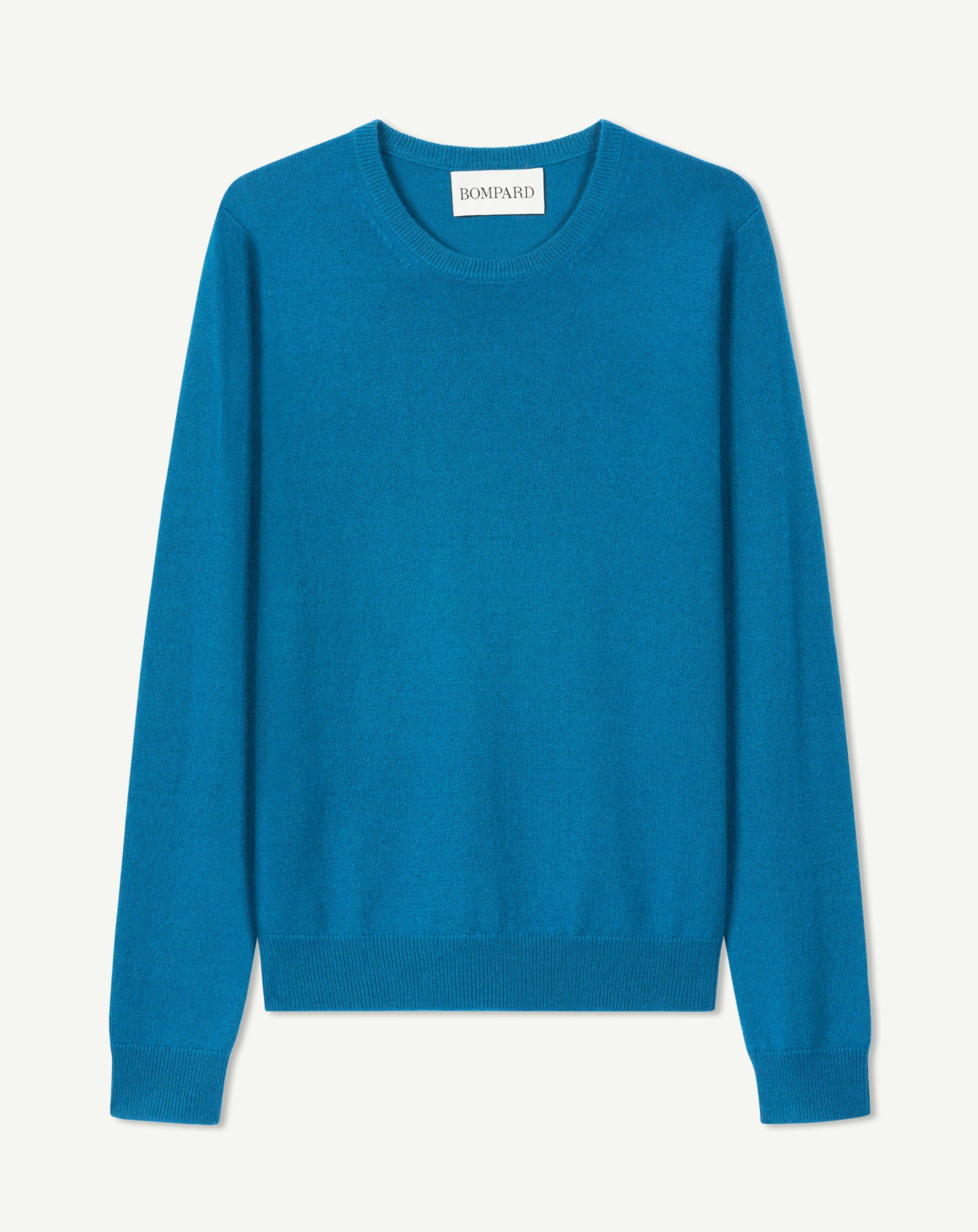Pull col rond classique-BLEU PAGODE-100% cachemire