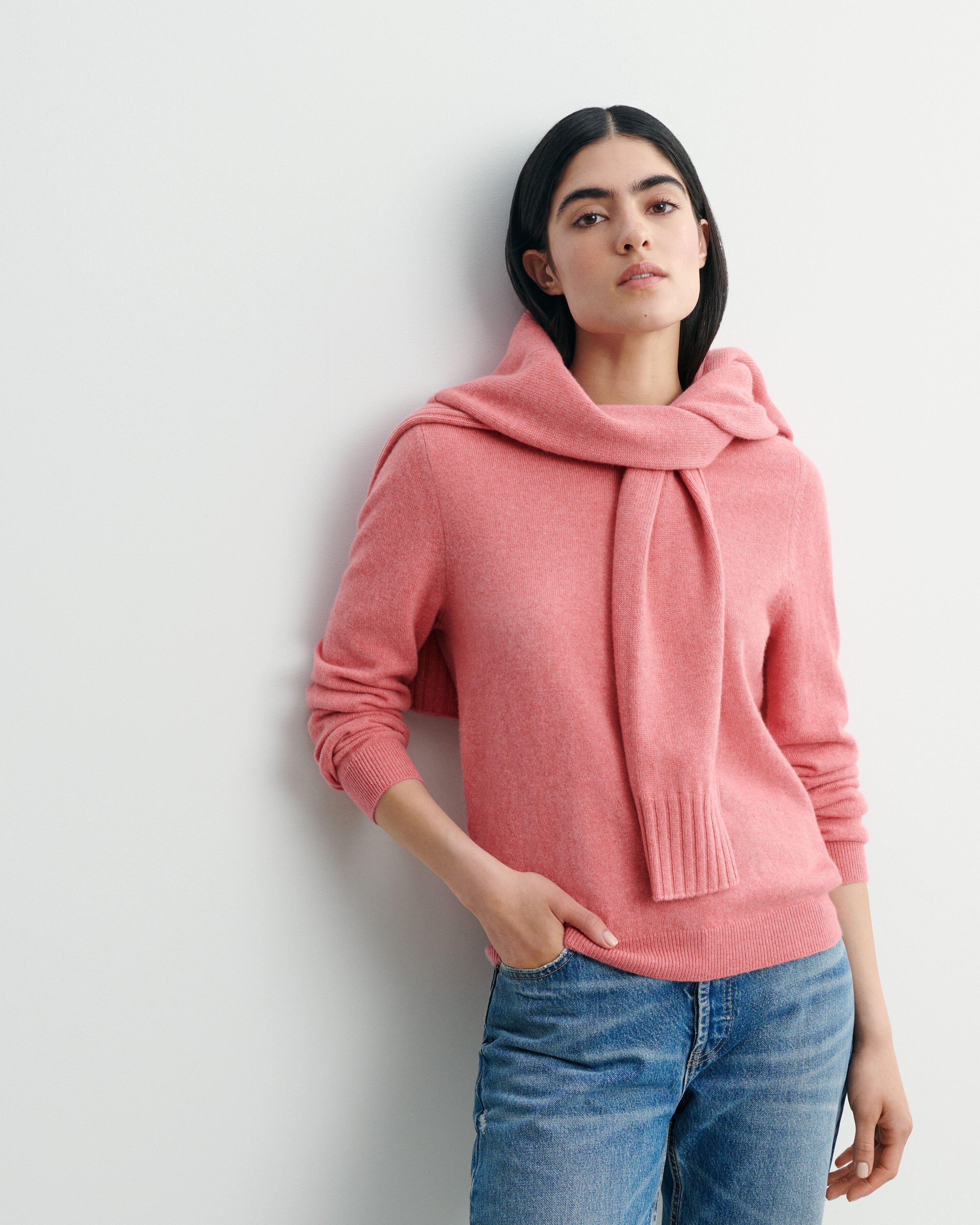 Pull col rond classique-ROSE CAMEO-100% cachemire