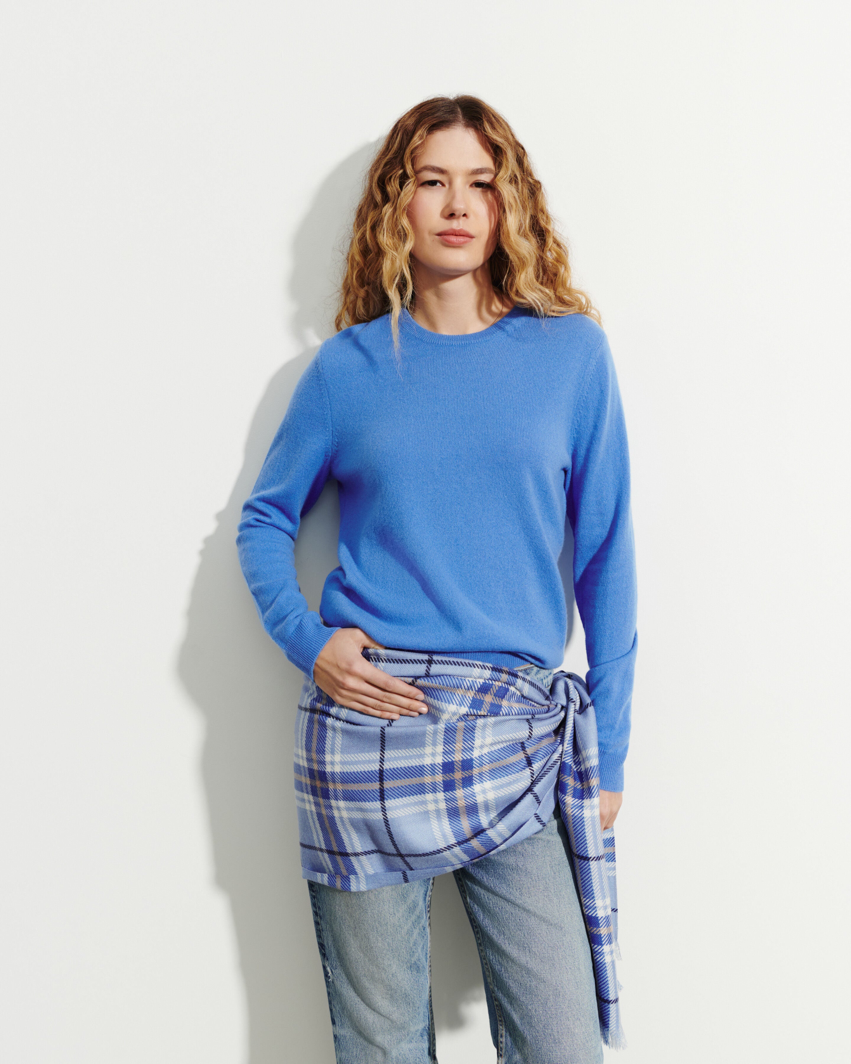 Pull col rond classique-BLEU ALTHEA-100% cachemire