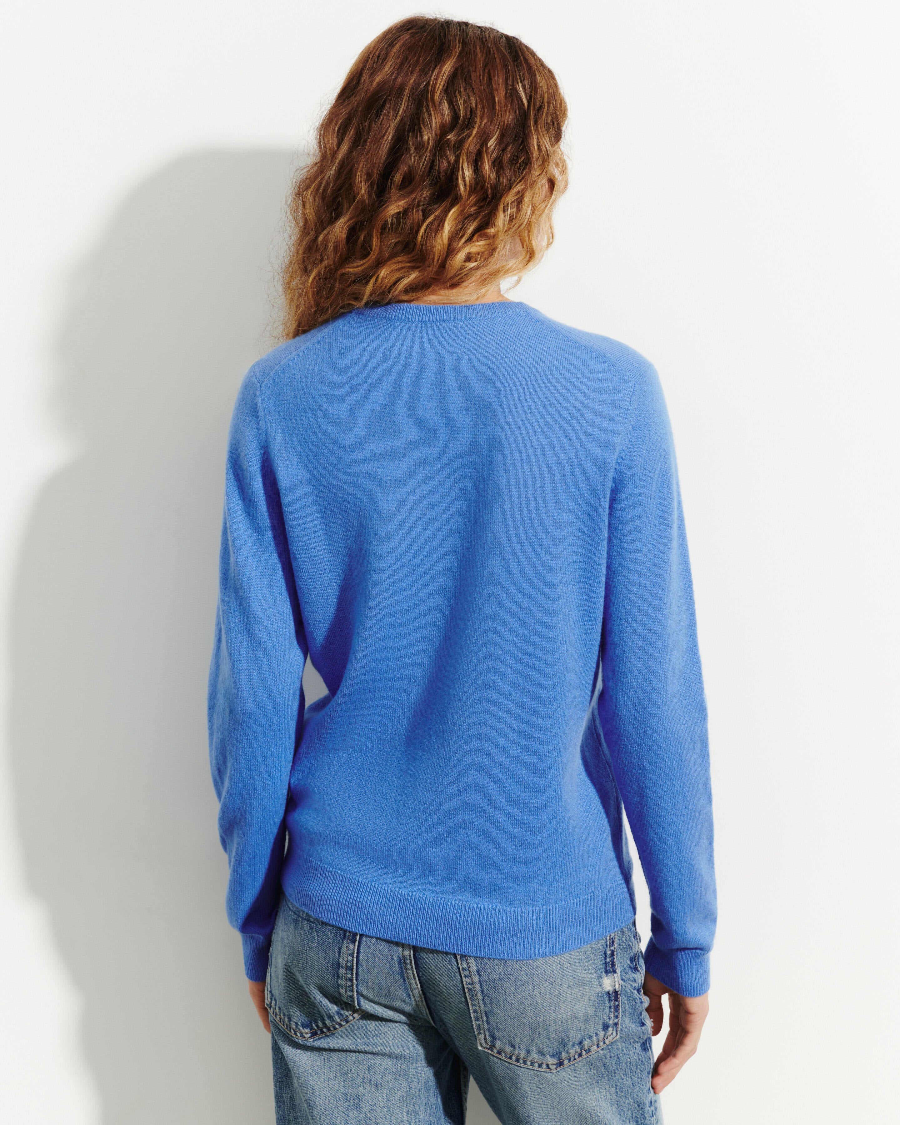 Pull col rond classique-BLEU ALTHEA-100% cachemire