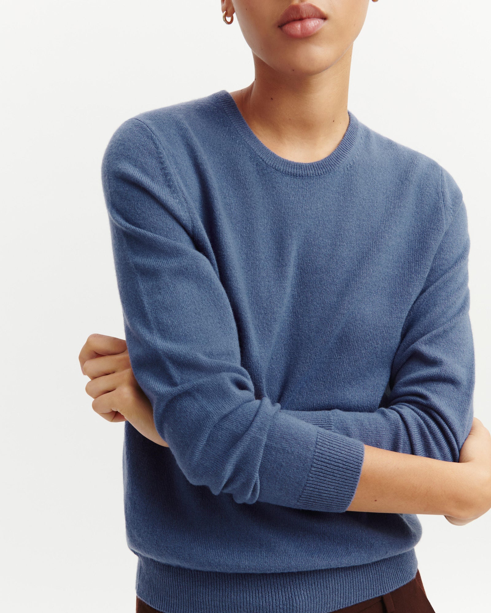 Pull col rond classique-BLEU ATLAS-100% cachemire