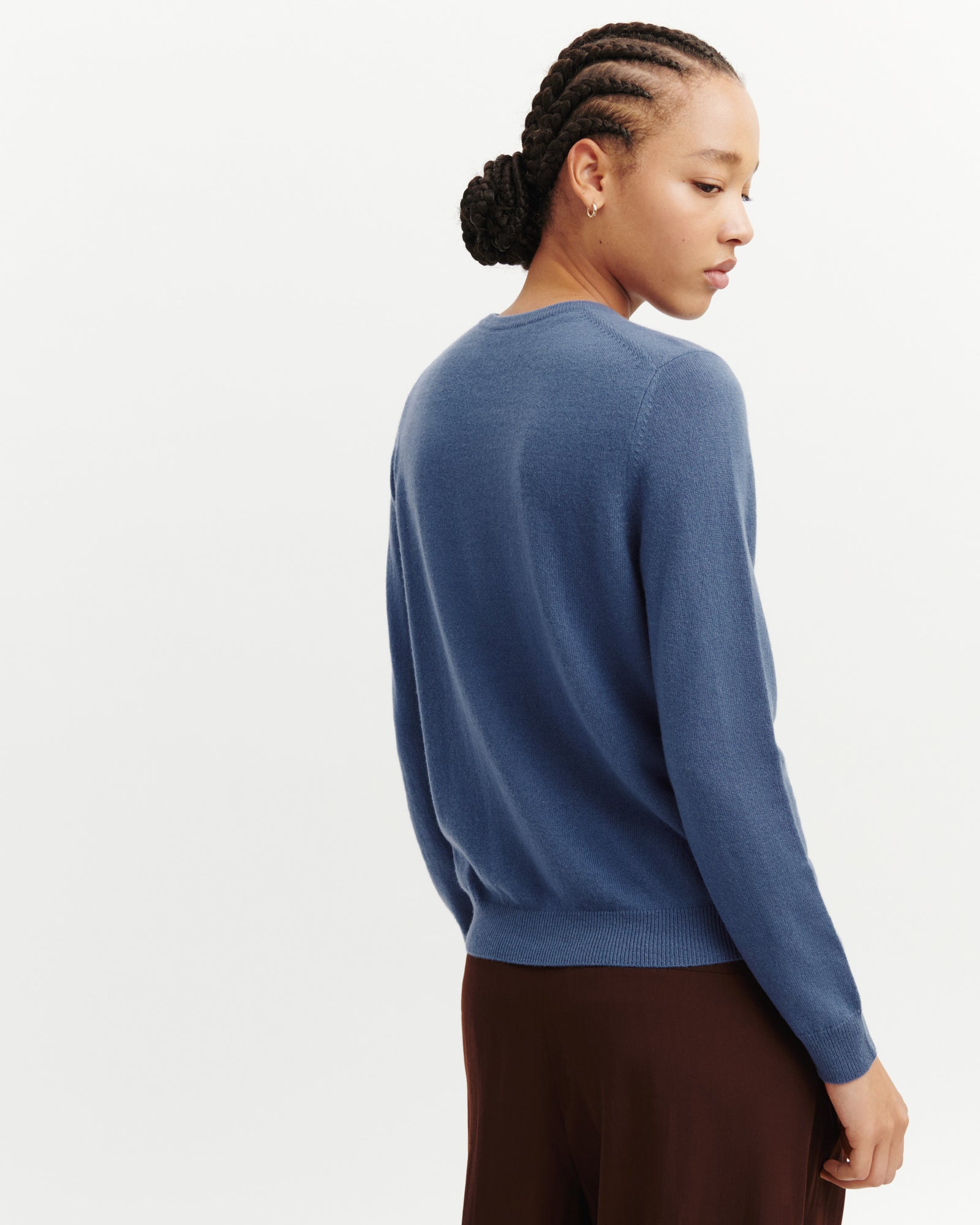 Pull col rond classique-BLEU ATLAS-100% cachemire