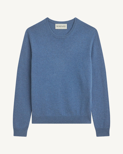 Pull col rond classique-BLEU DE DELFT-100% cachemire