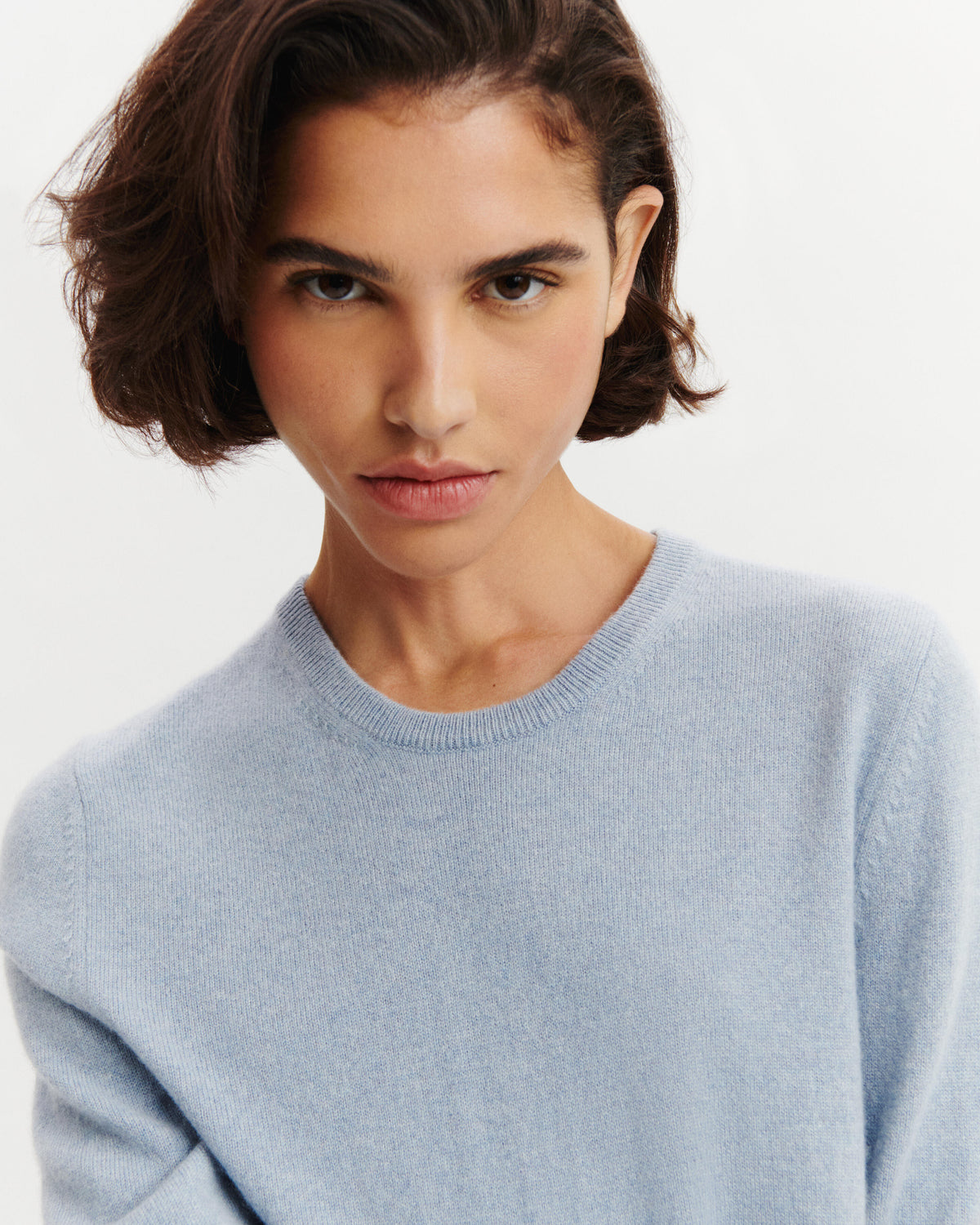 Pull col rond Origines-BLEU GLACIER-100% cachemire