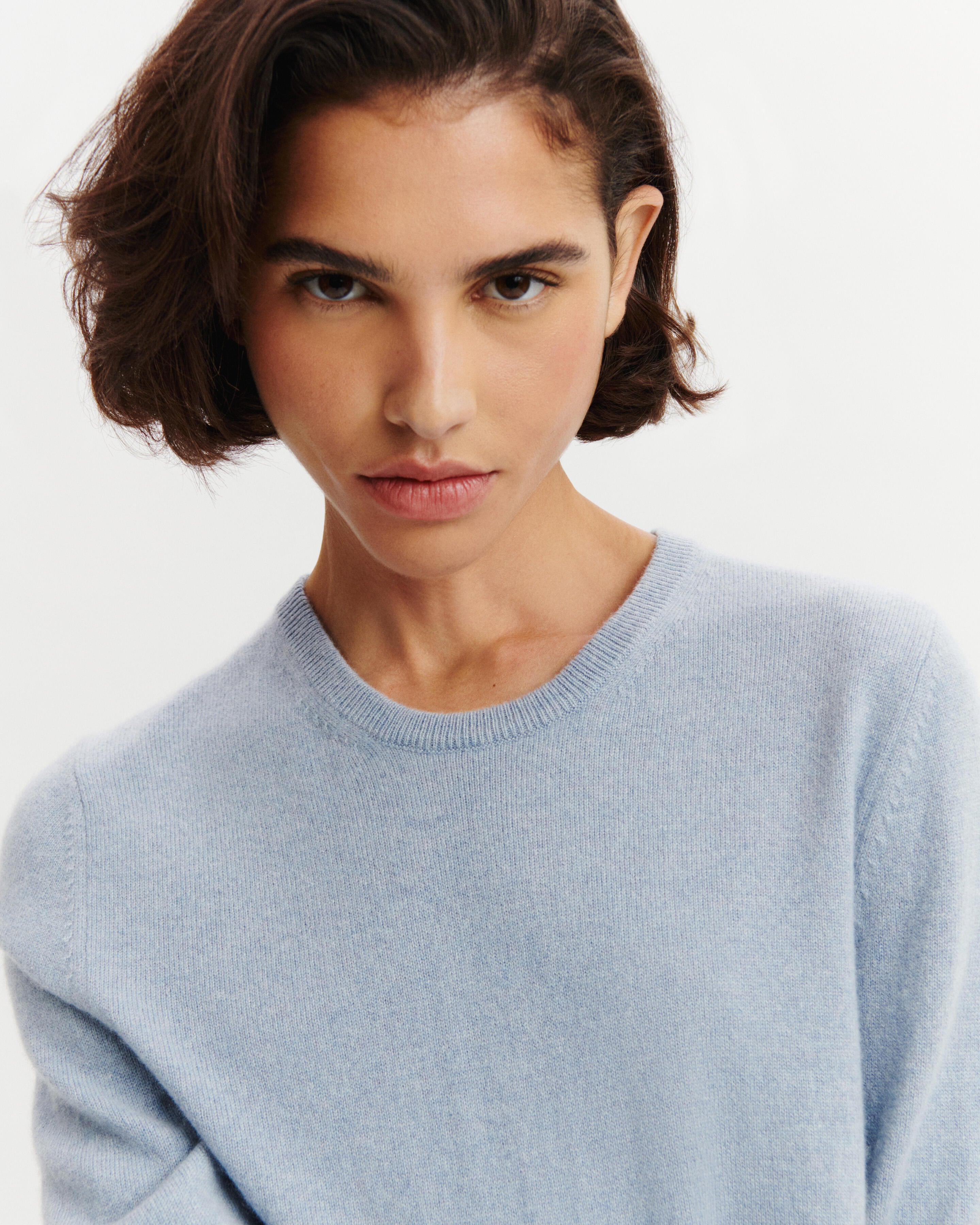 Pull col rond Origines-BLEU GLACIER-100% cachemire