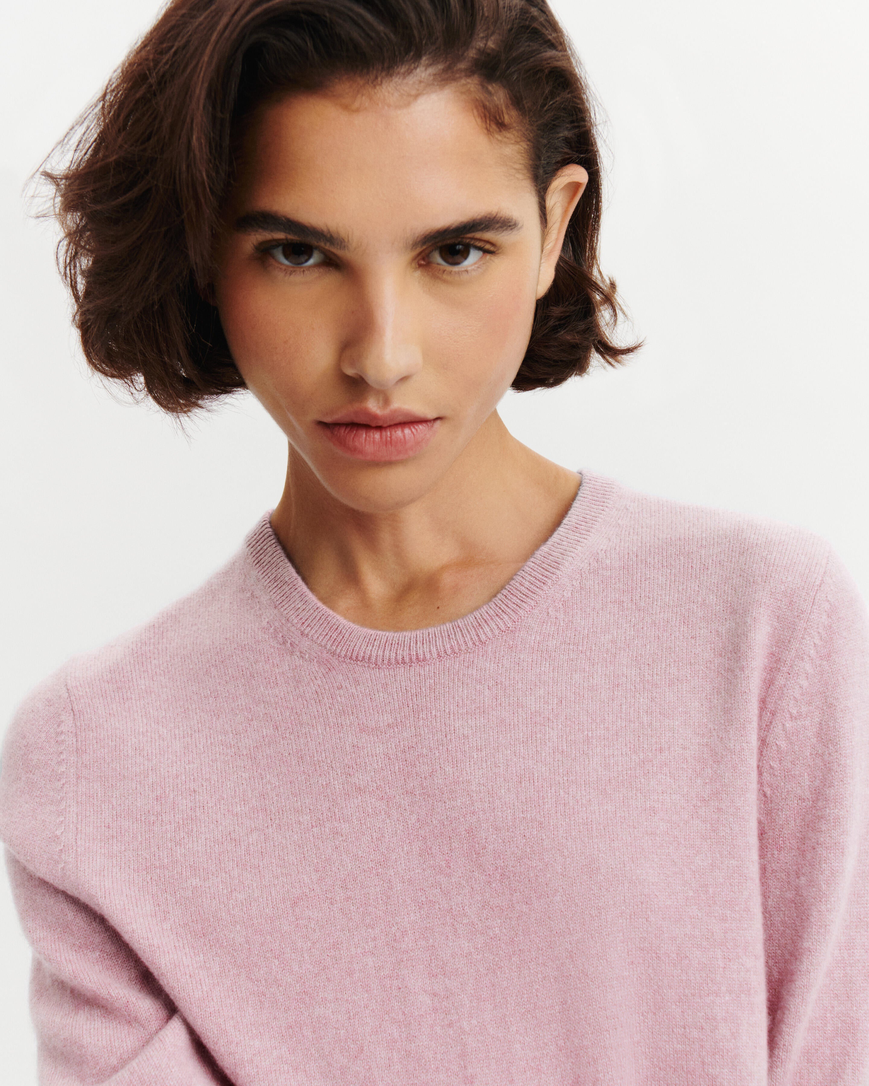 Pull col rond Origines-ROSE QUARTZ-100% cachemire