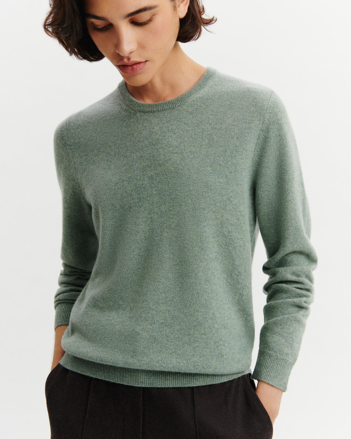 Pull col rond Origines-VERT DE GRIS-100% cachemire