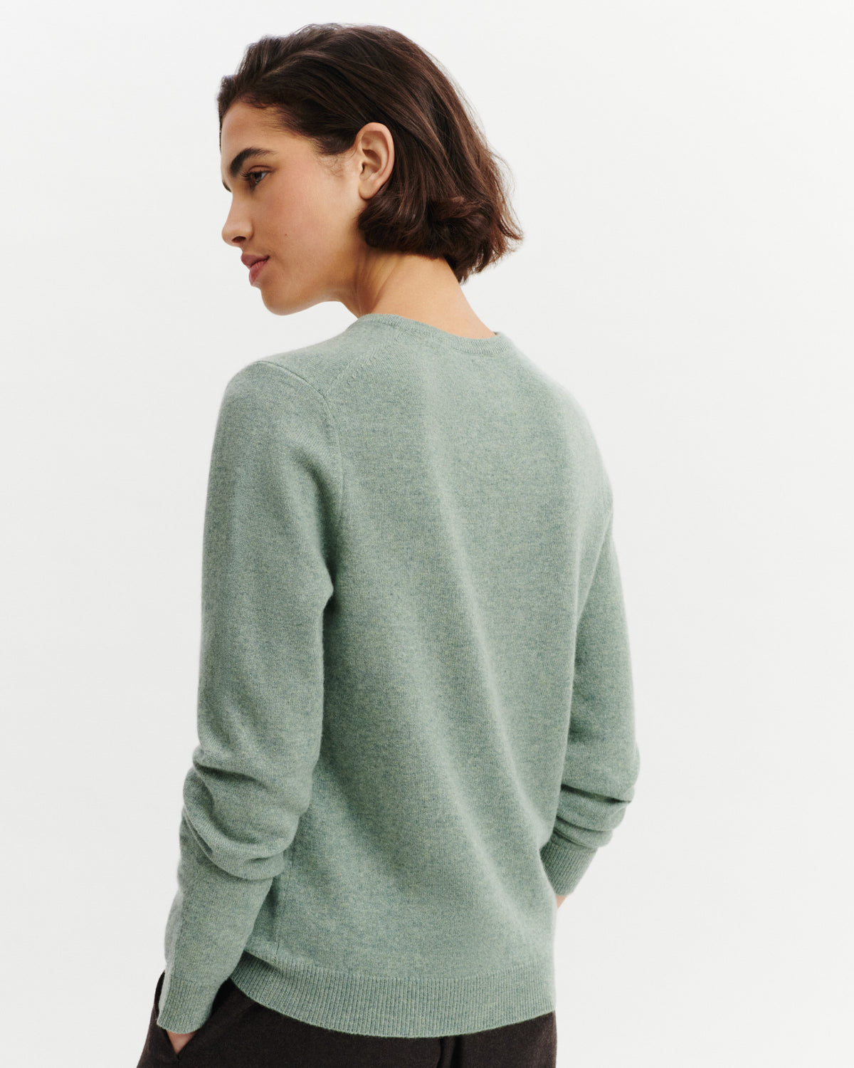 Pull col rond Origines-VERT DE GRIS-100% cachemire