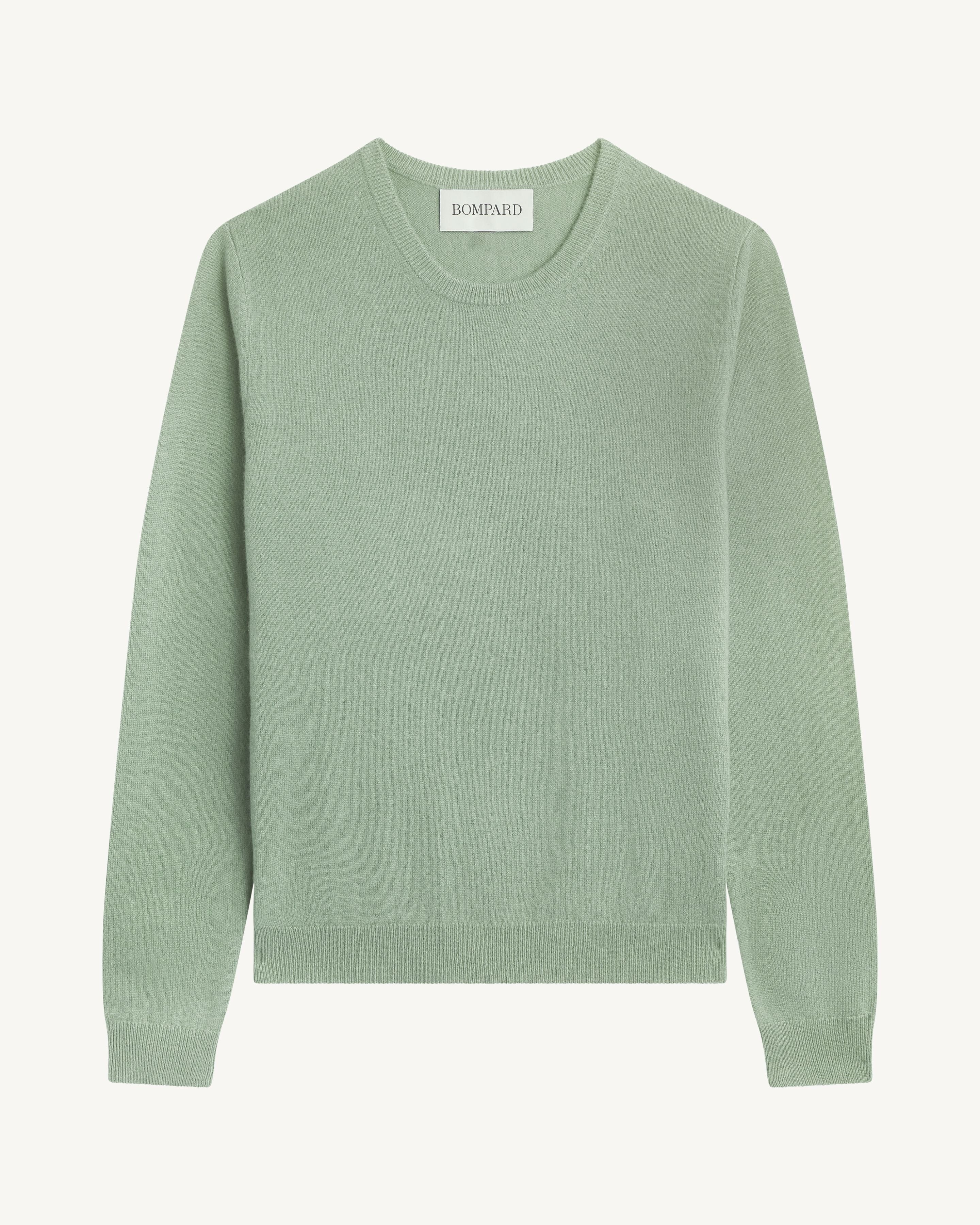 Pull col rond classique-VERT DE GRIS-100% cachemire