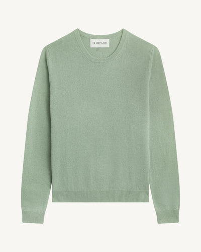 Pull col rond classique-VERT DE GRIS-100% cachemire