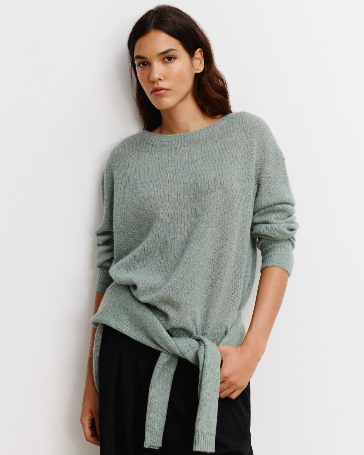 Col rond oversized plume-VERT DE GRIS-30% cachemire 30% soie 40% alpaga