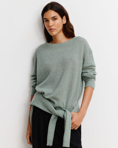 Col rond oversized plume-VERT DE GRIS-30% cachemire 30% soie 40% alpaga