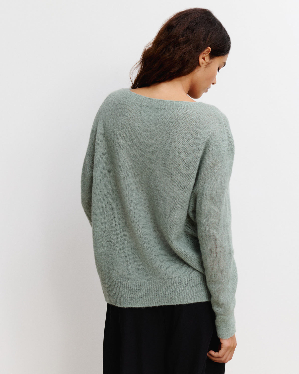 Col rond oversized plume-VERT DE GRIS-30% cachemire 30% soie 40% alpaga