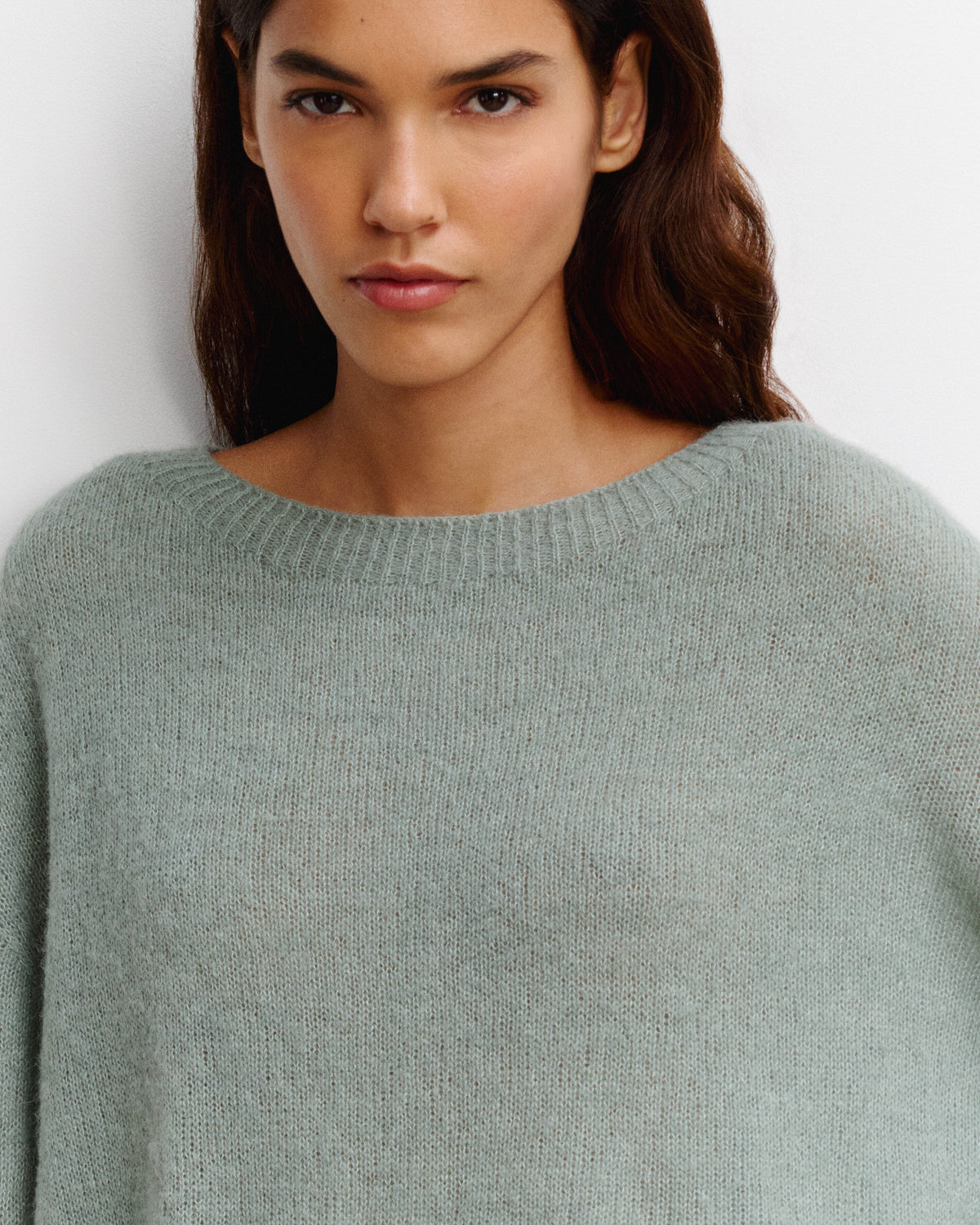 Col rond oversized plume-VERT DE GRIS-30% cachemire 30% soie 40% alpaga