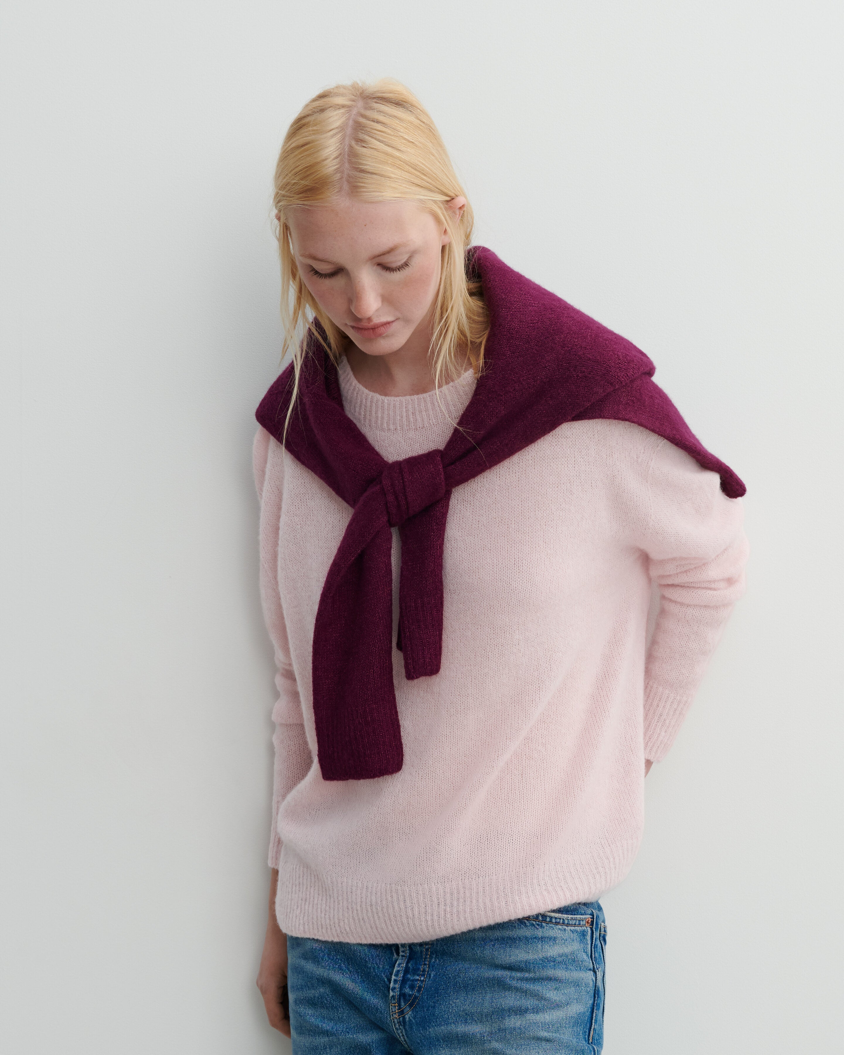 Col rond maille plume-CERISIER-40% baby alpaga 32% cachemire 28% soie