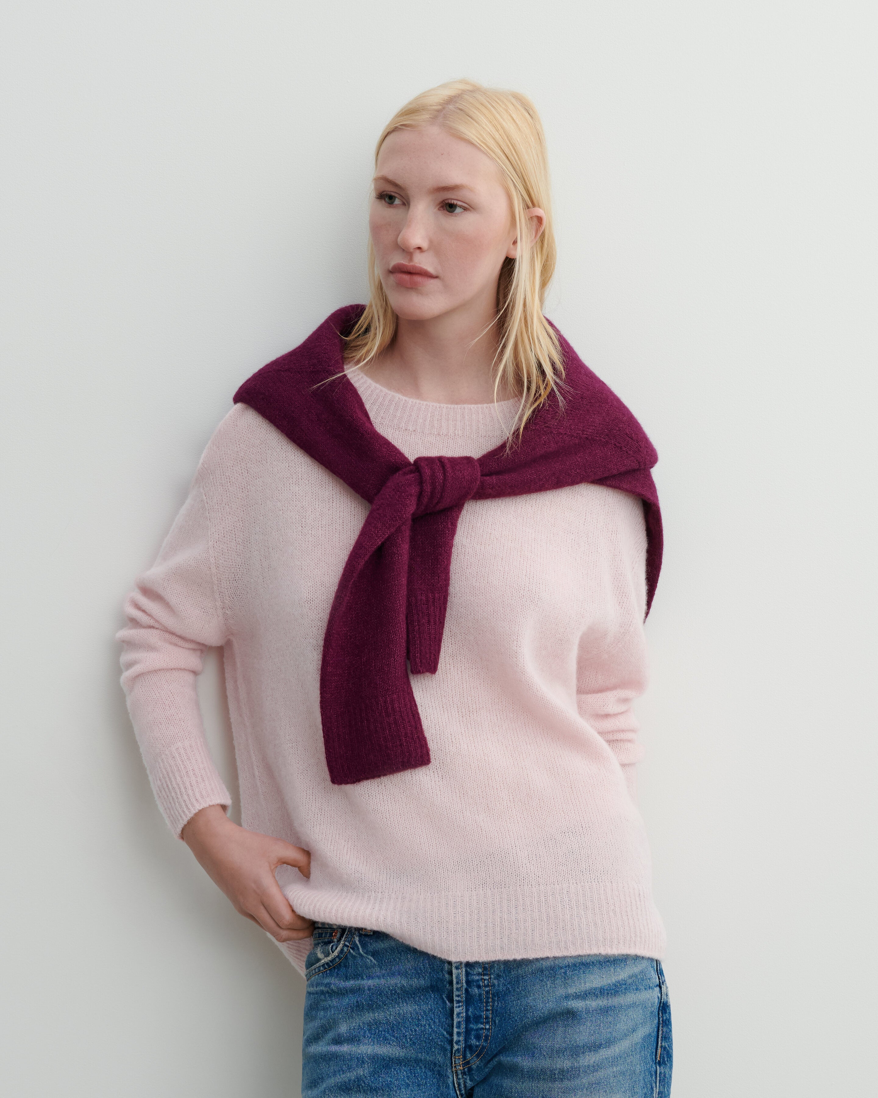 Col rond maille plume-CERISIER-40% baby alpaga 32% cachemire 28% soie