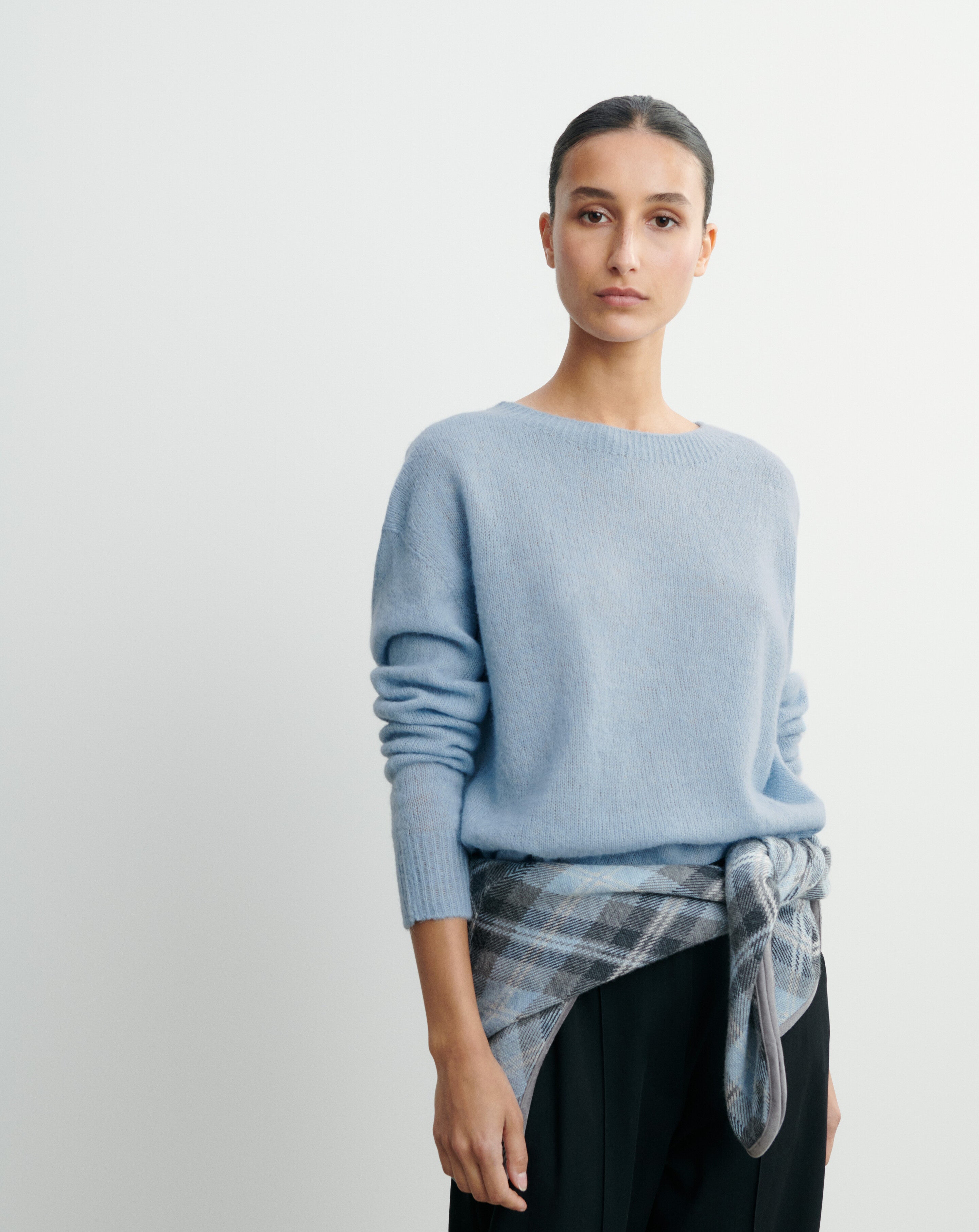 Col rond maille plume-BLEU CONCORDE-40% baby alpaga 32% cachemire 28% soie