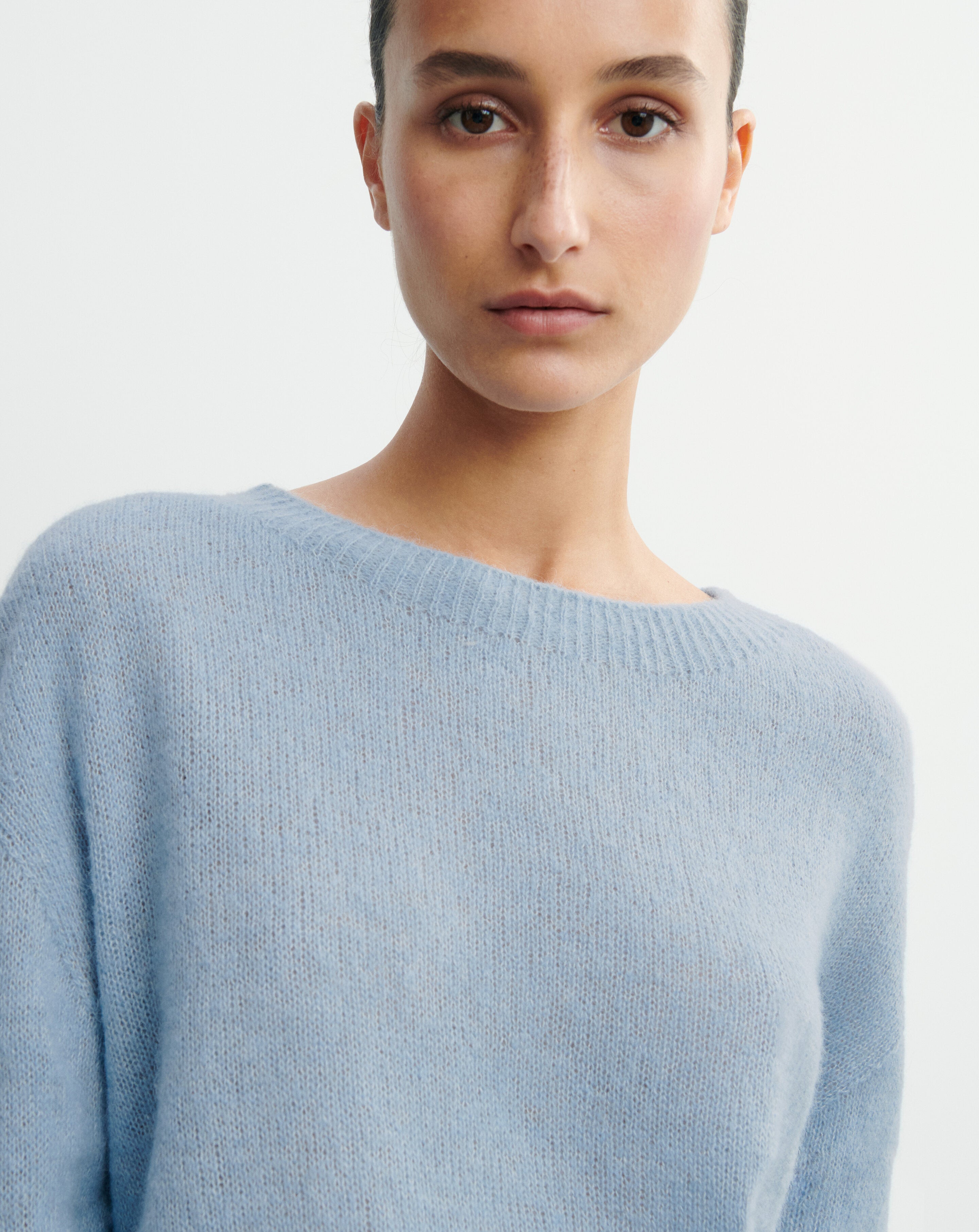 Col rond maille plume-BLEU CONCORDE-40% baby alpaga 32% cachemire 28% soie