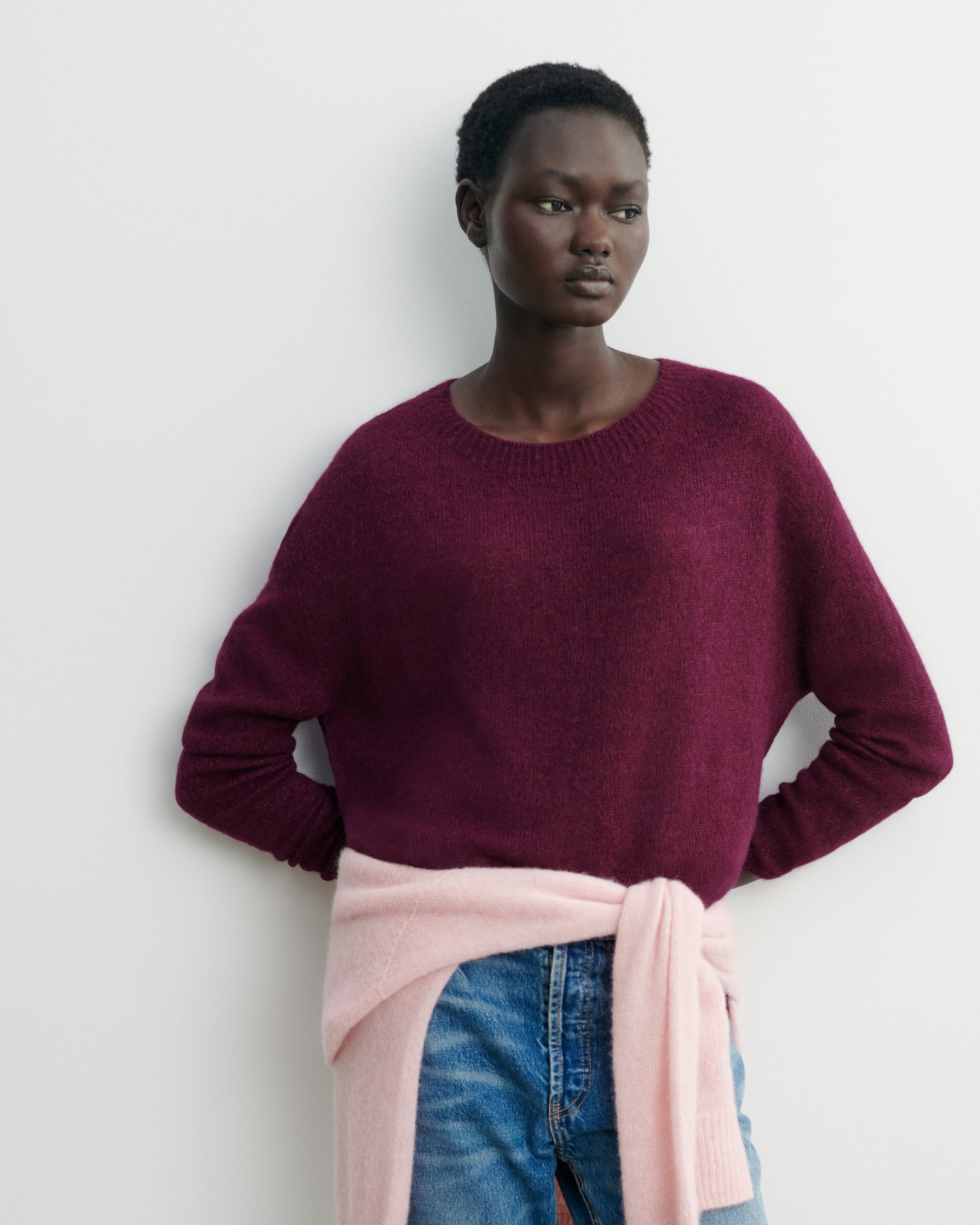 Col rond maille plume-PRUNE DAMAS-40% baby alpaga 32% cachemire 28% soie