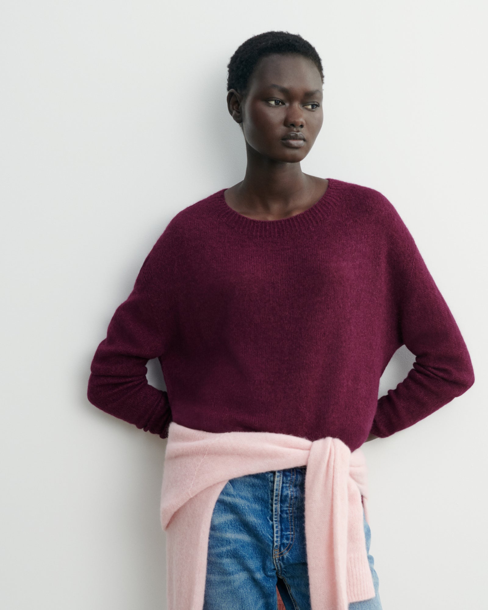 Col rond maille plume-PRUNE DAMAS-40% baby alpaga 32% cachemire 28% soie