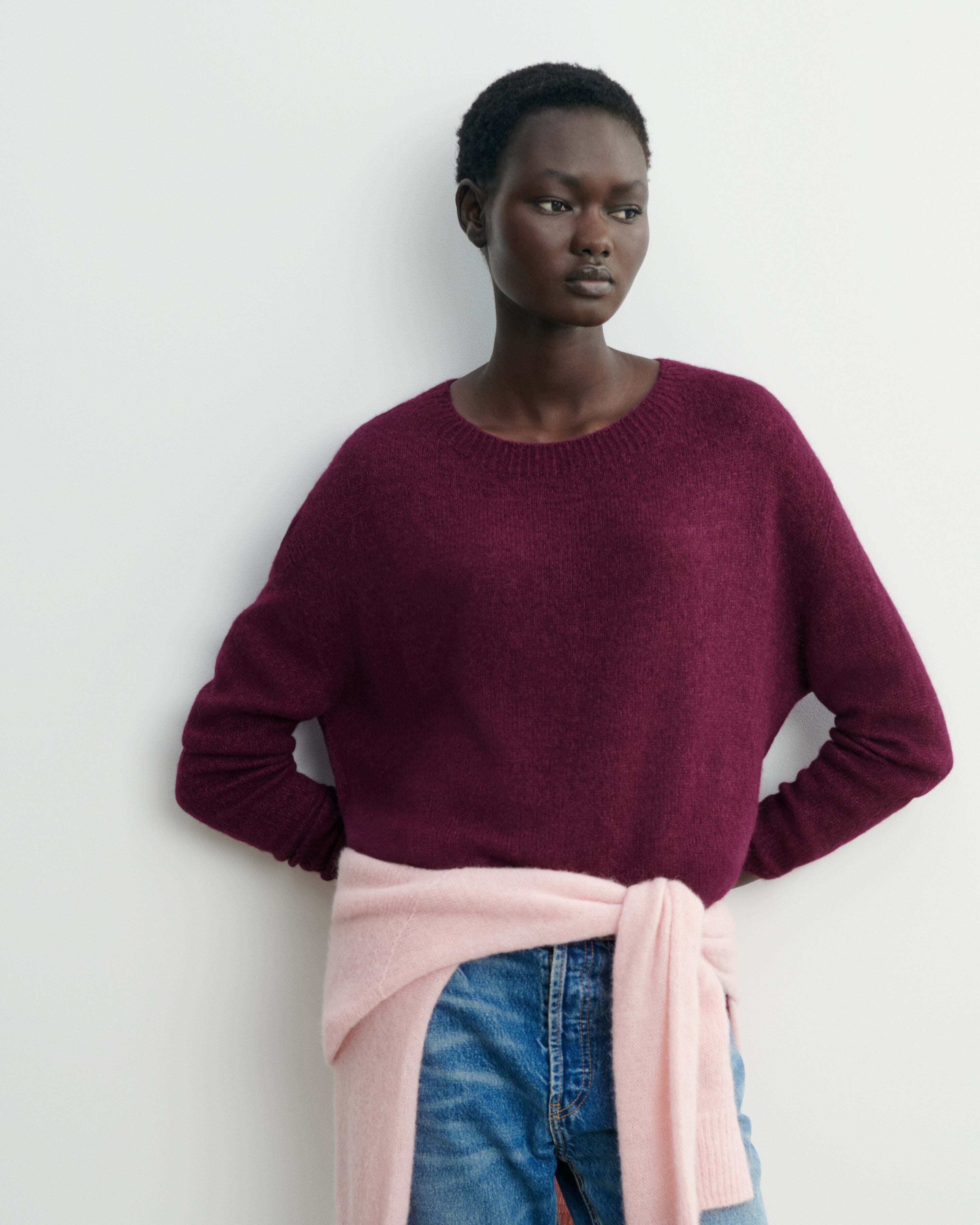 Col rond maille plume-PRUNE DAMAS-40% baby alpaga 32% cachemire 28% soie