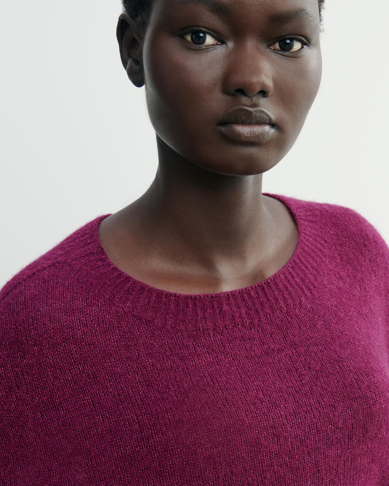 Col rond maille plume-PRUNE DAMAS-40% baby alpaga 32% cachemire 28% soie