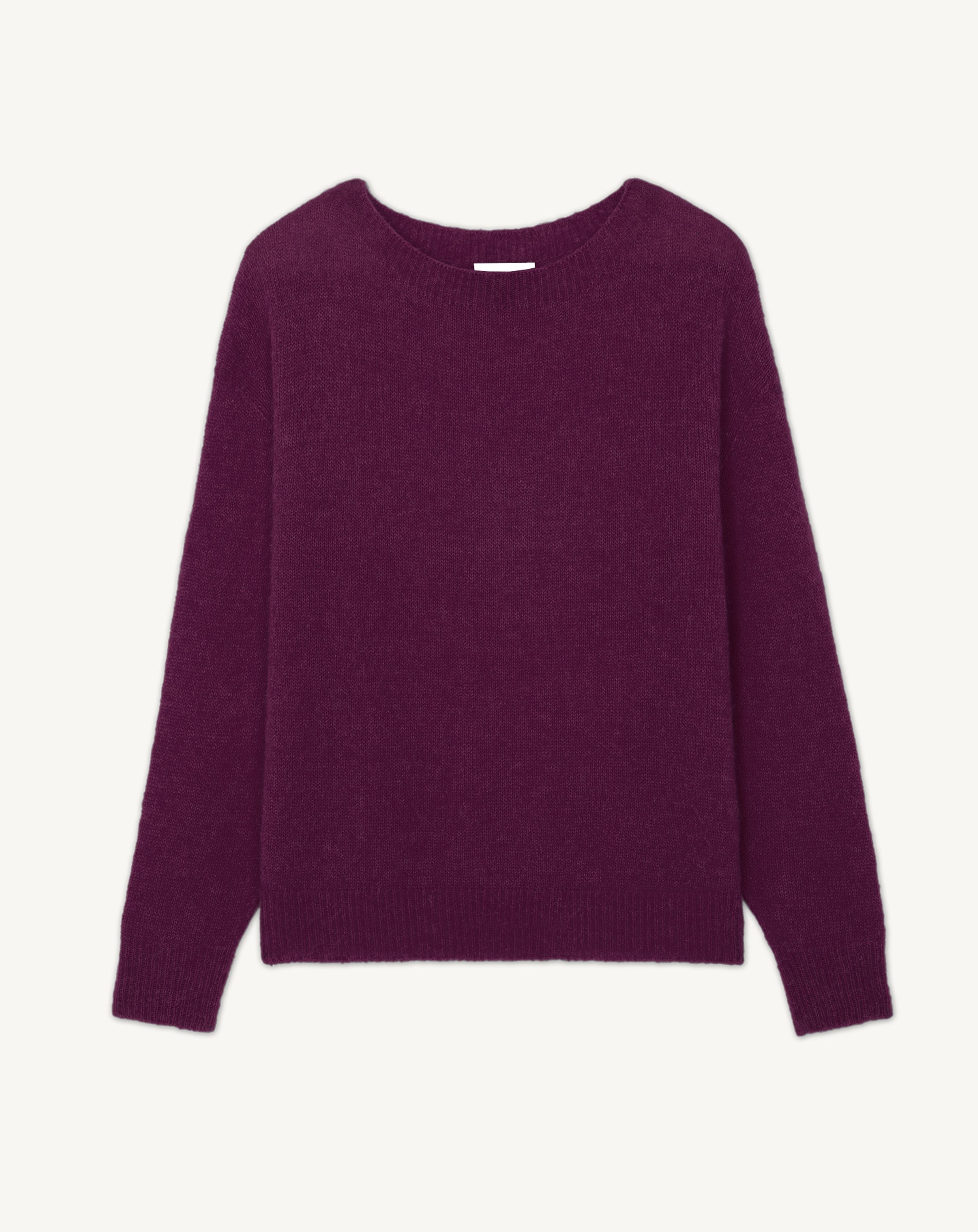 Col rond maille plume-PRUNE DAMAS-40% baby alpaga 32% cachemire 28% soie