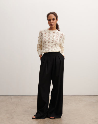 Pull col rond pointelle-NATUREL-85% pima coton 15% cachemire