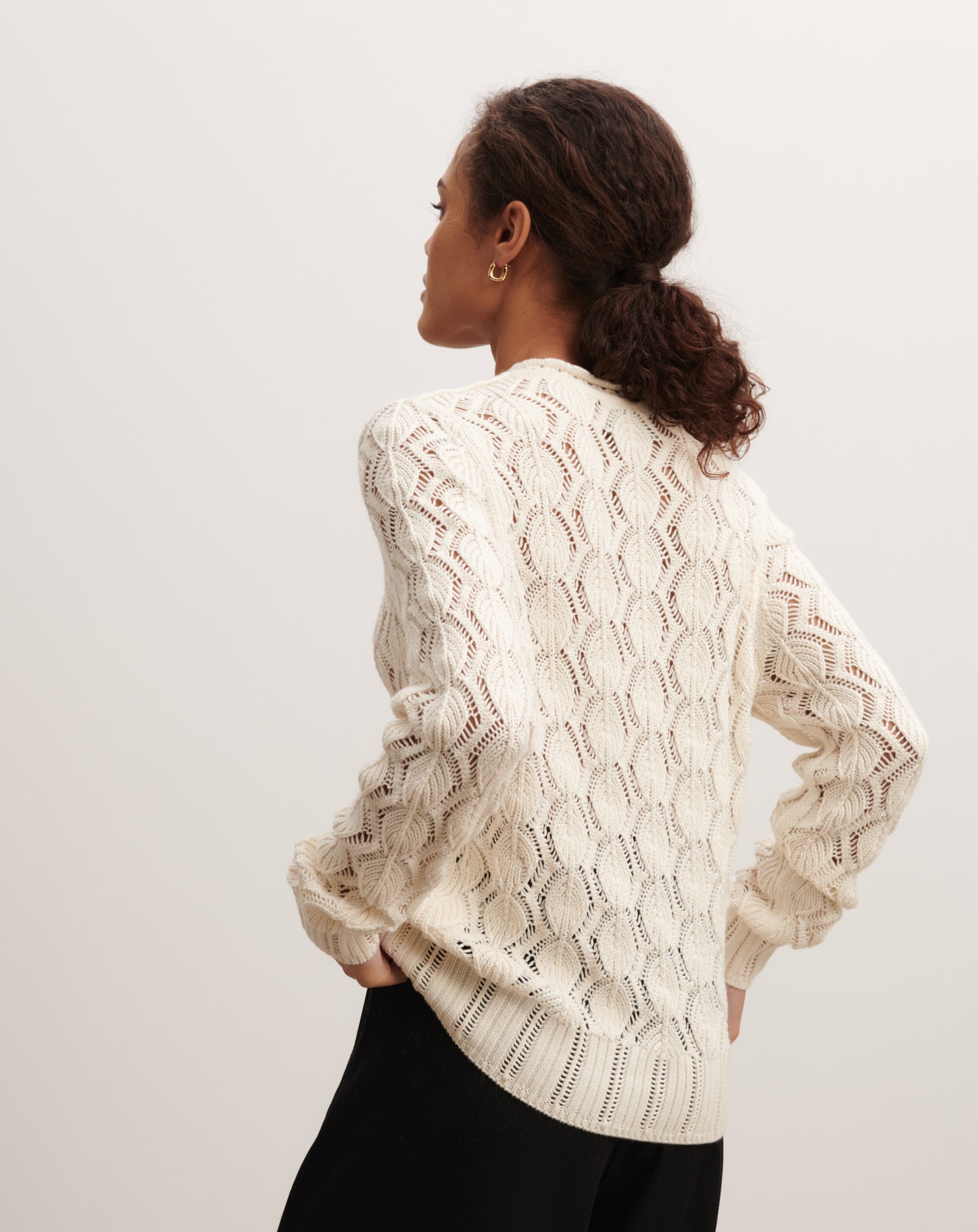 Pull col rond pointelle-NATUREL-85% pima coton 15% cachemire