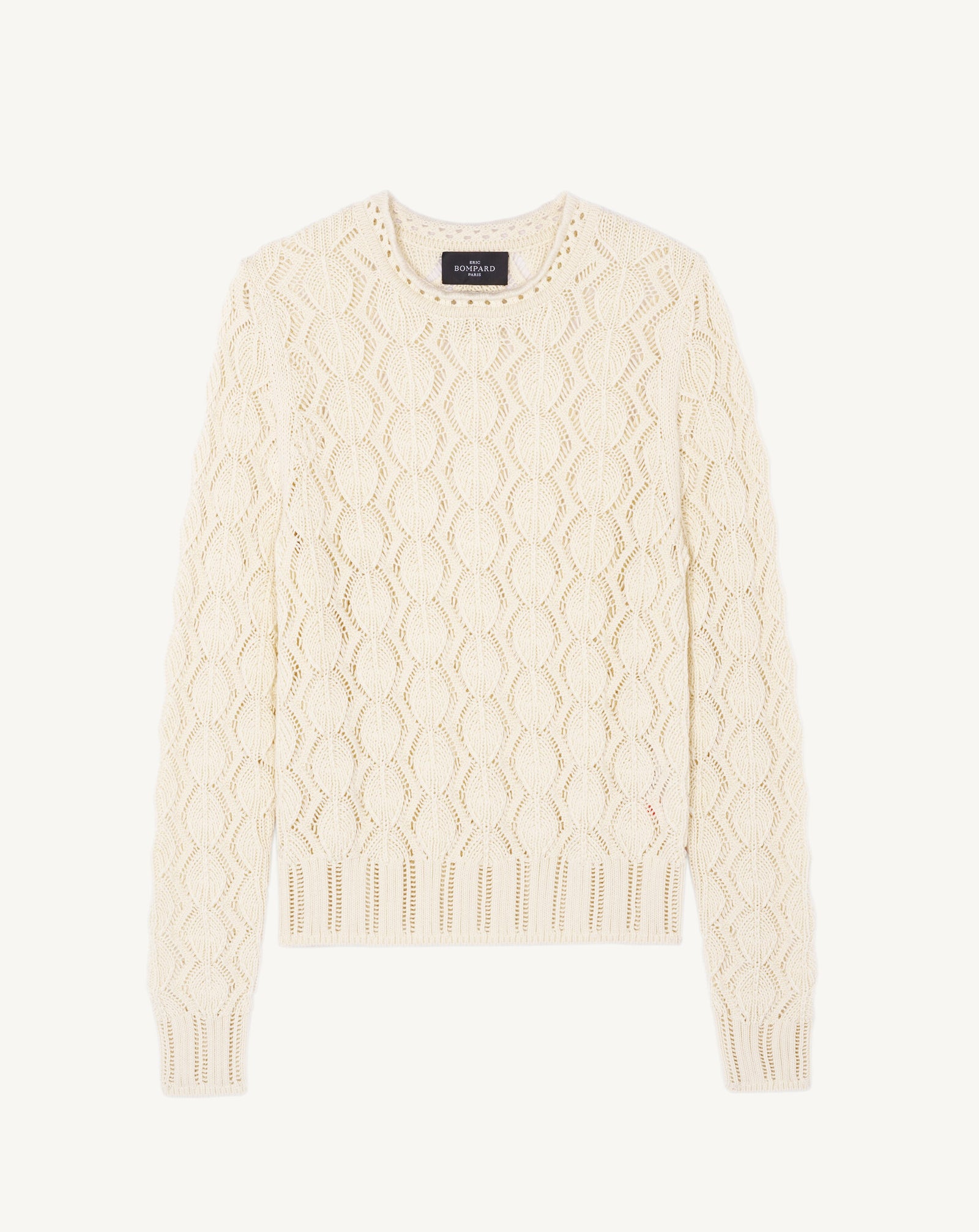Pull col rond pointelle-NATUREL-85% pima coton 15% cachemire
