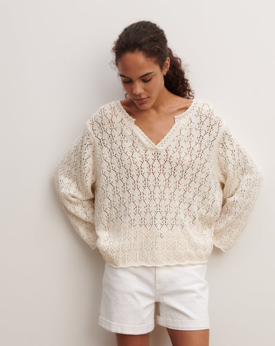 Pull tunisien pointelle-NATUREL-85% pima coton 15% cachemire