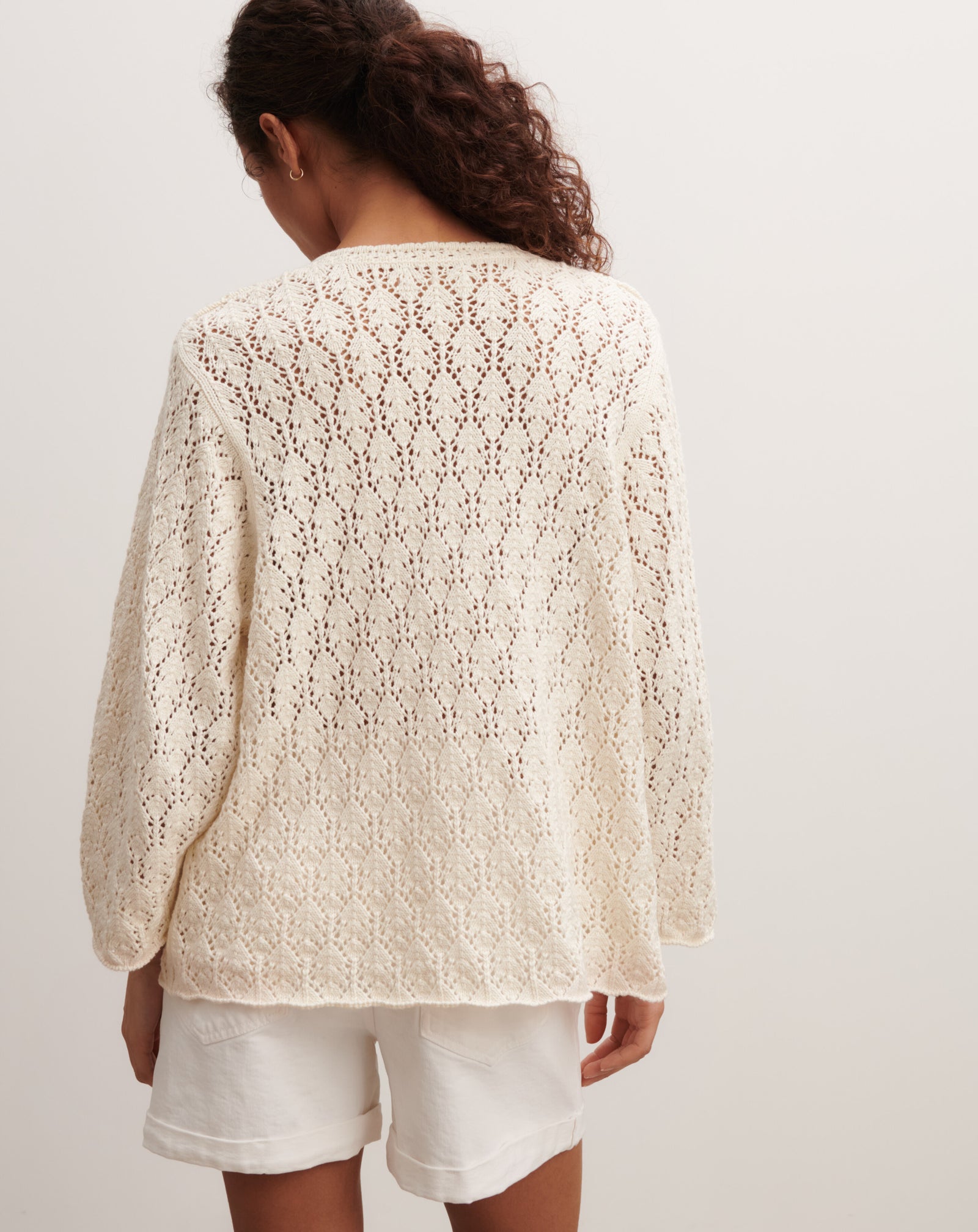 Pull tunisien pointelle-NATUREL-85% pima coton 15% cachemire