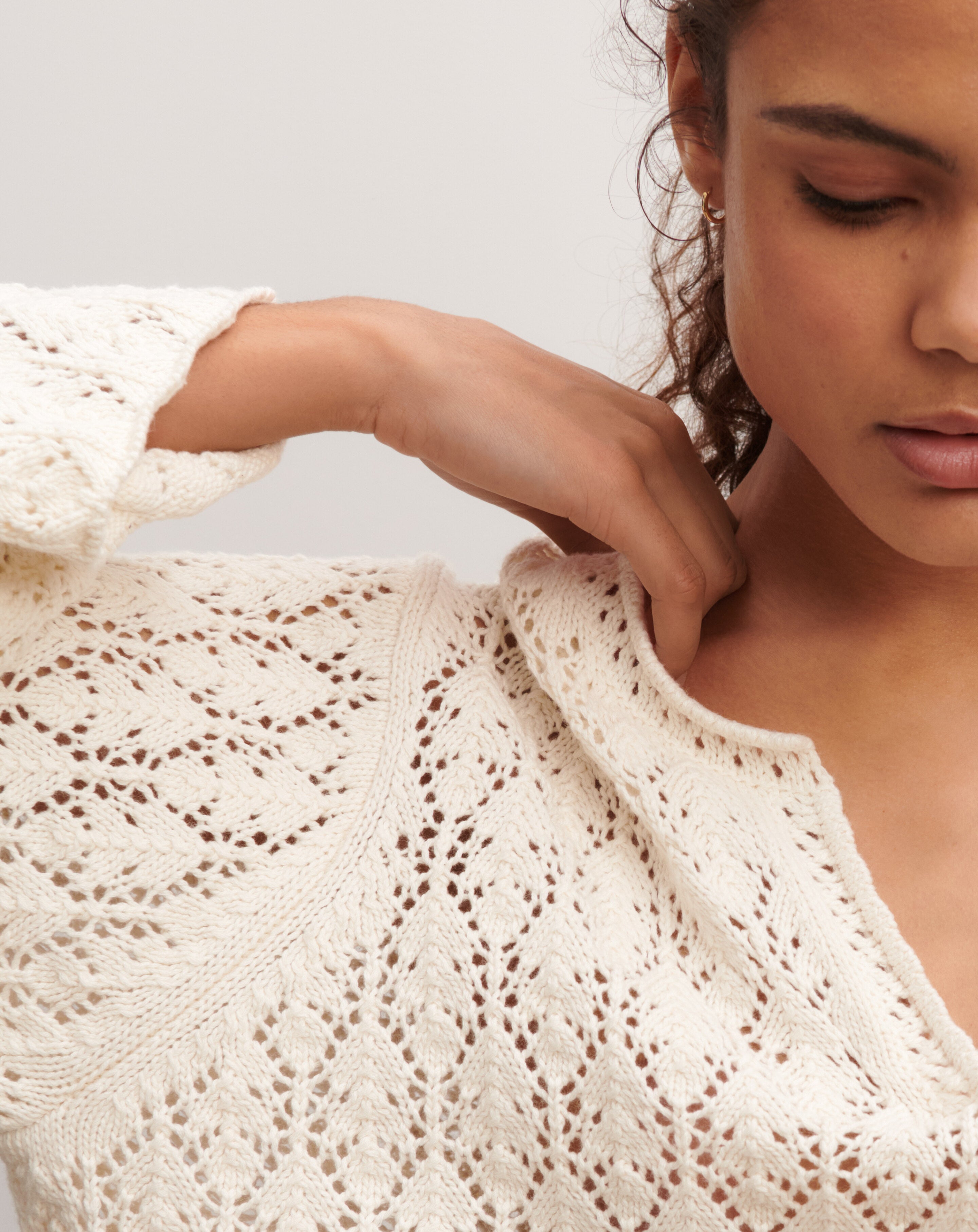 Pull tunisien pointelle-NATUREL-85% pima coton 15% cachemire