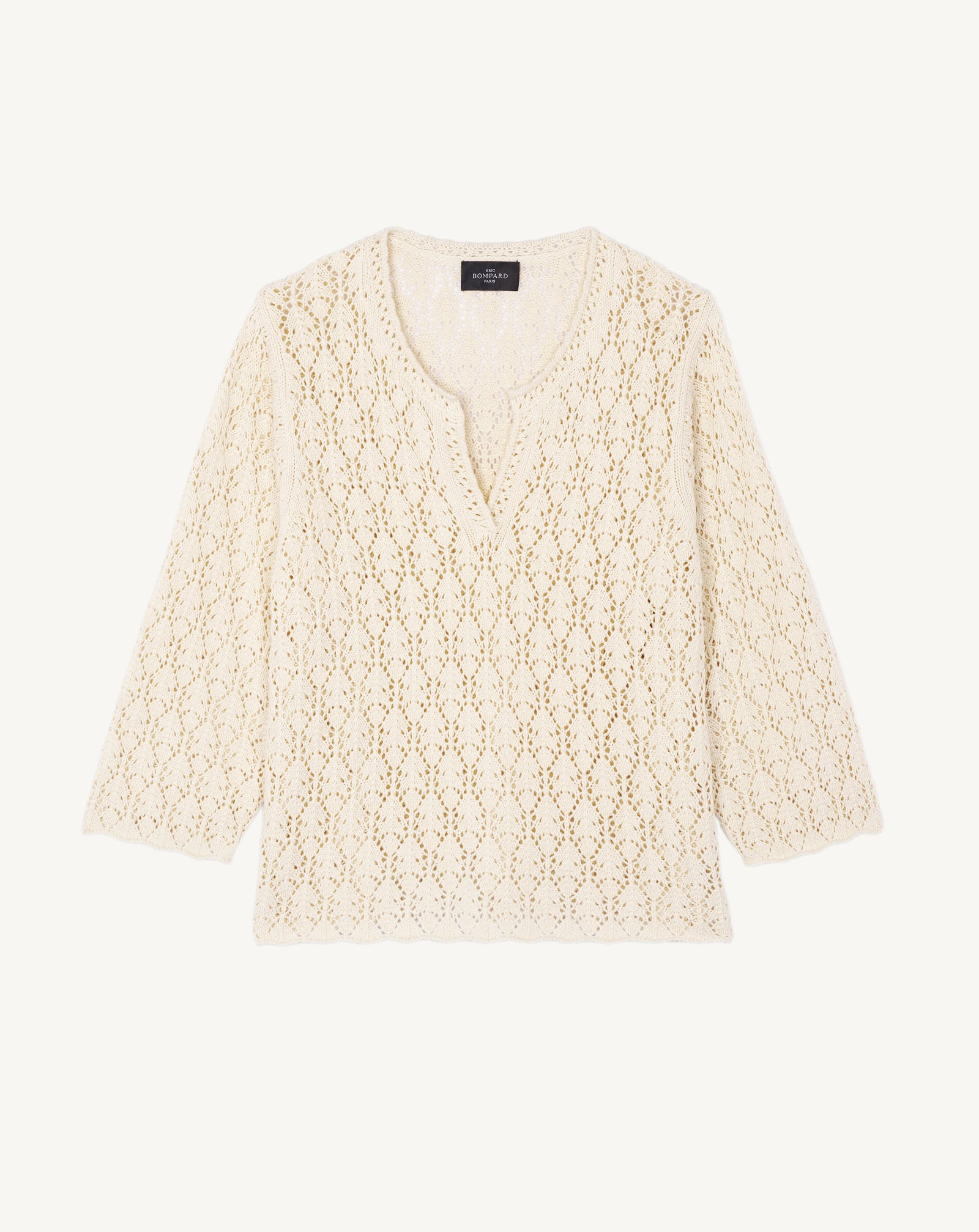 Pull tunisien pointelle-NATUREL-85% pima coton 15% cachemire
