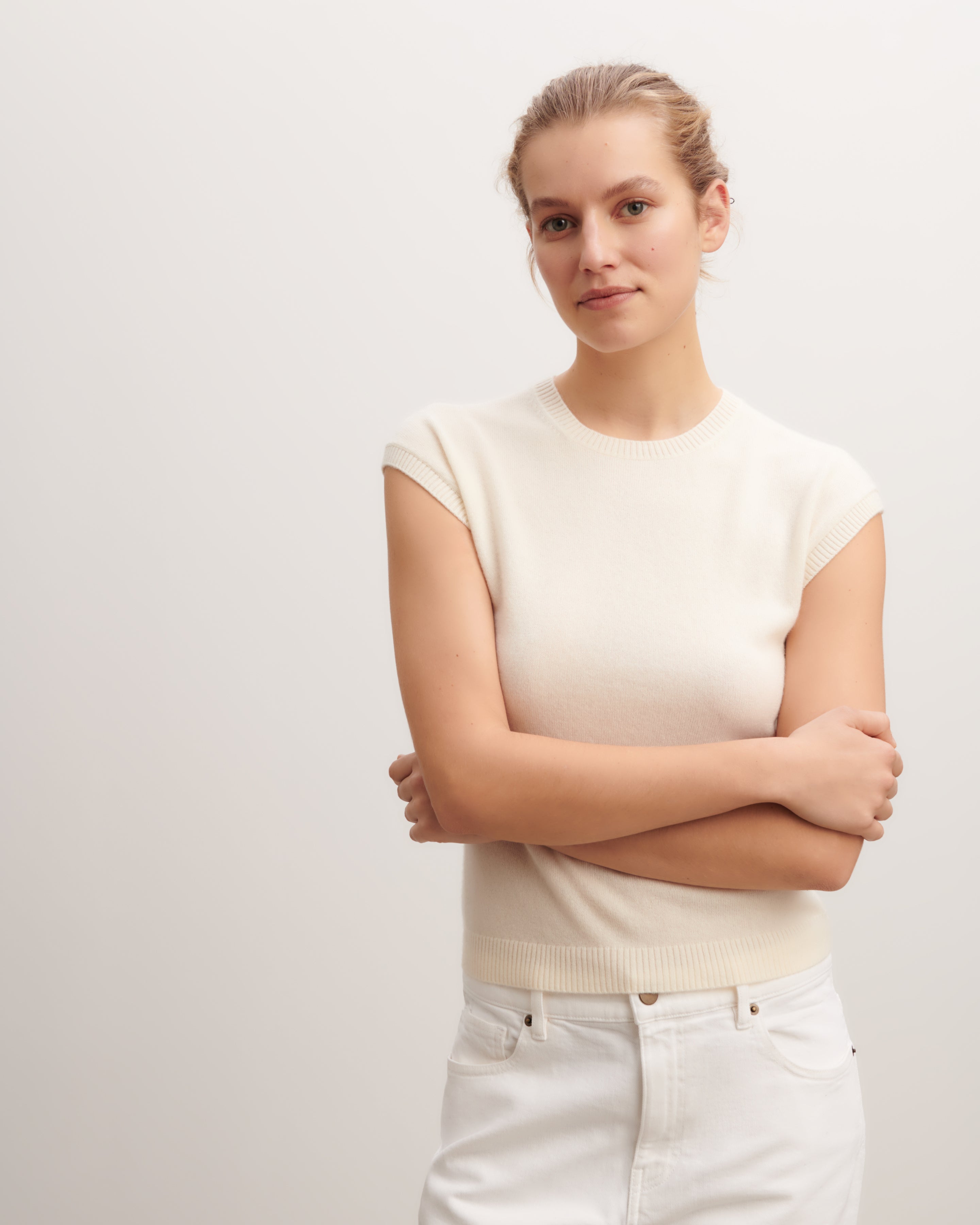 Pull à petites manches-NATUREL-100% cachemire