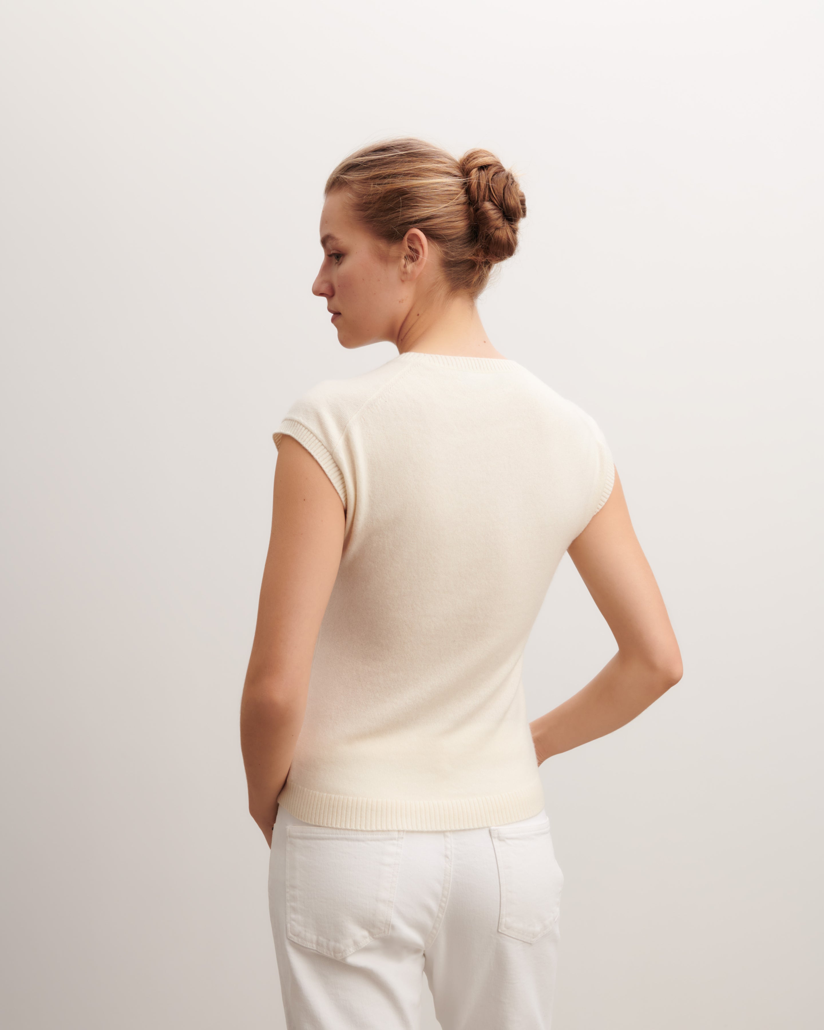 Pull à petites manches-NATUREL-100% cachemire