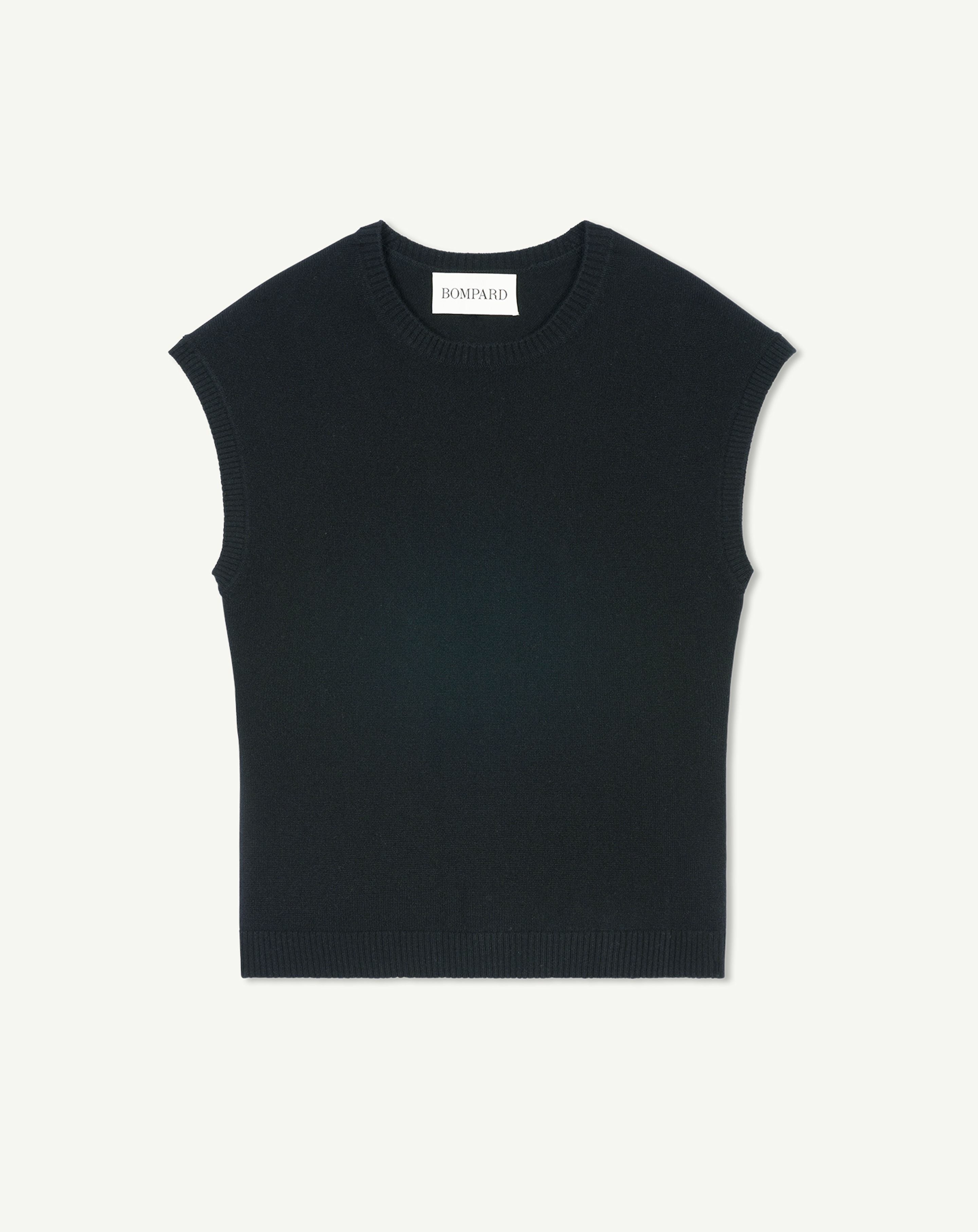 Pull à petites manches-NOIR-100% cachemire