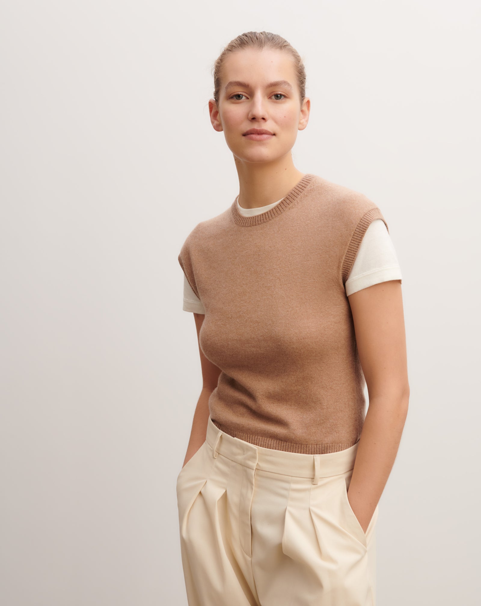 Pull à petites manches-CARAMEL-100% cachemire