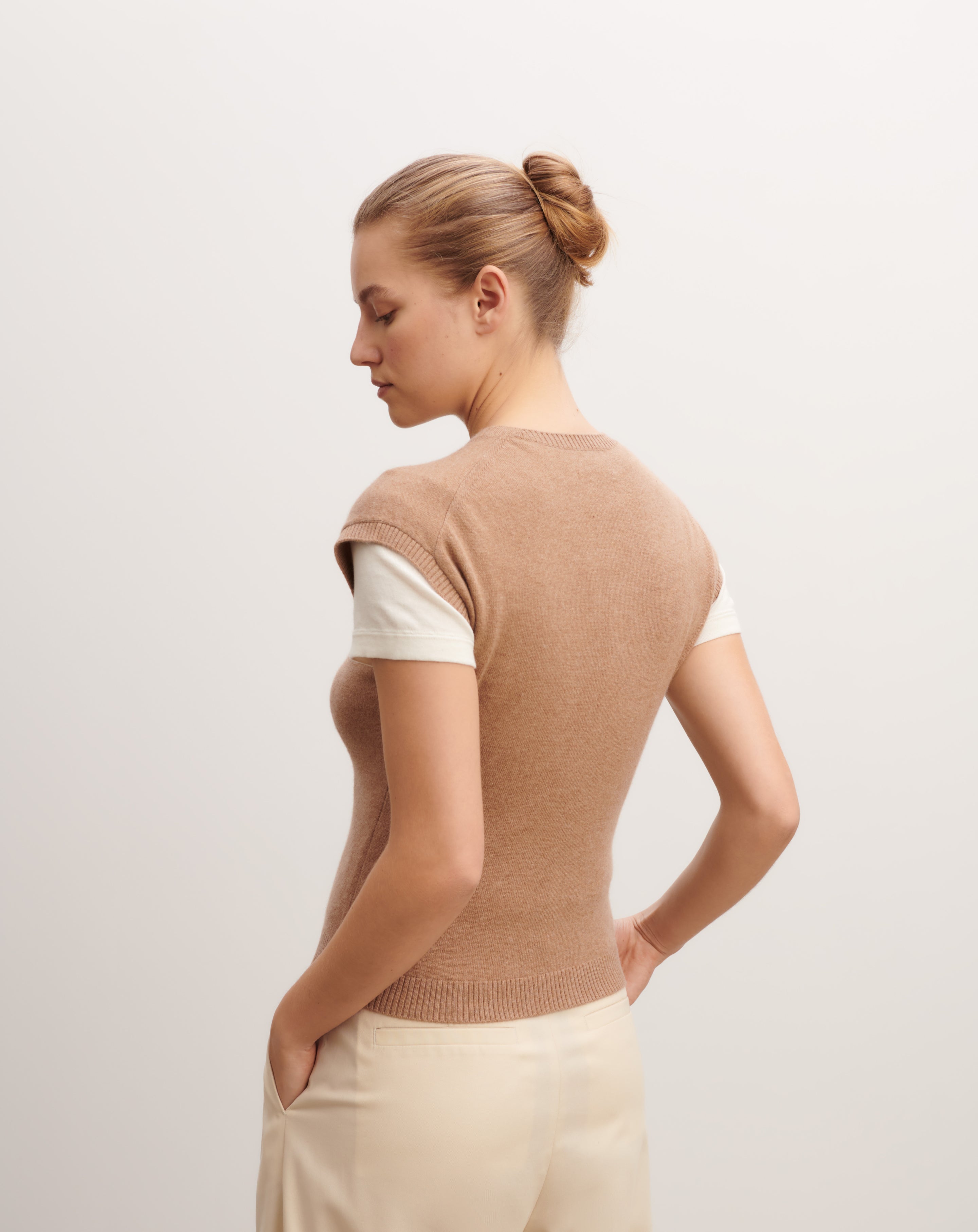 Pull à petites manches-CARAMEL-100% cachemire