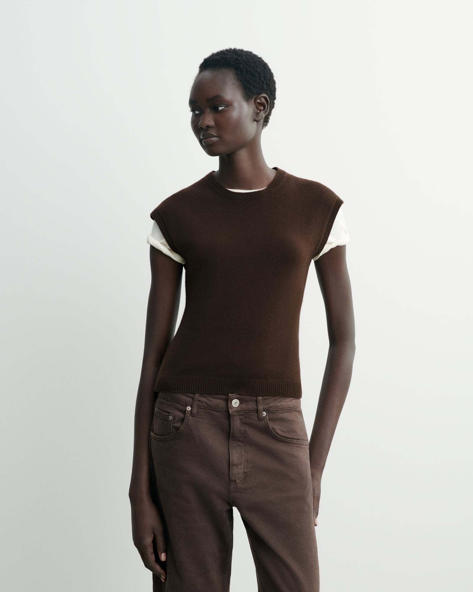 Pull à petites manches-CHOCOLAT-100% cachemire