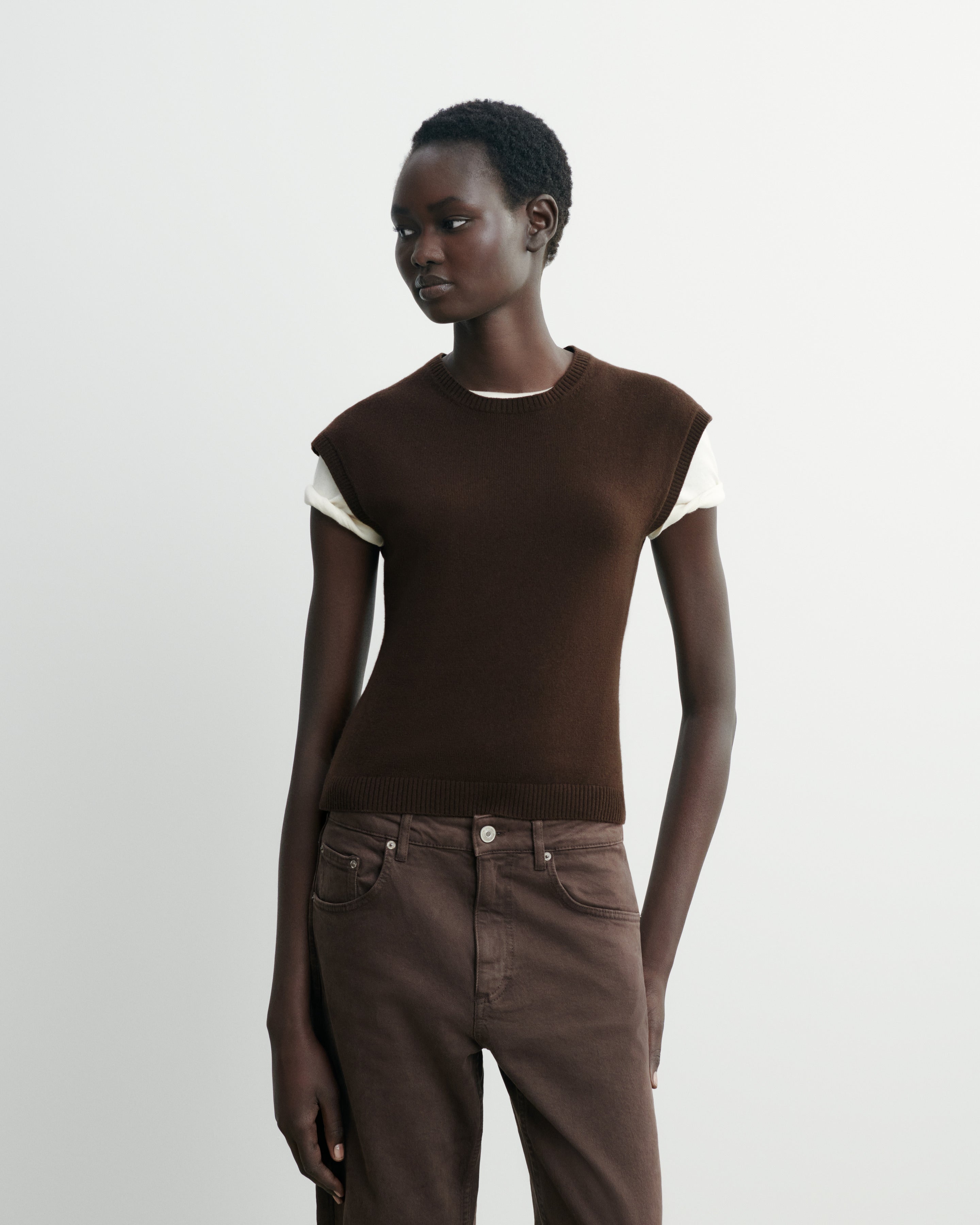 Pull à petites manches-CHOCOLAT-100% cachemire