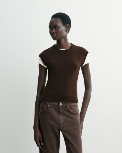 Pull à petites manches-CHOCOLAT-100% cachemire