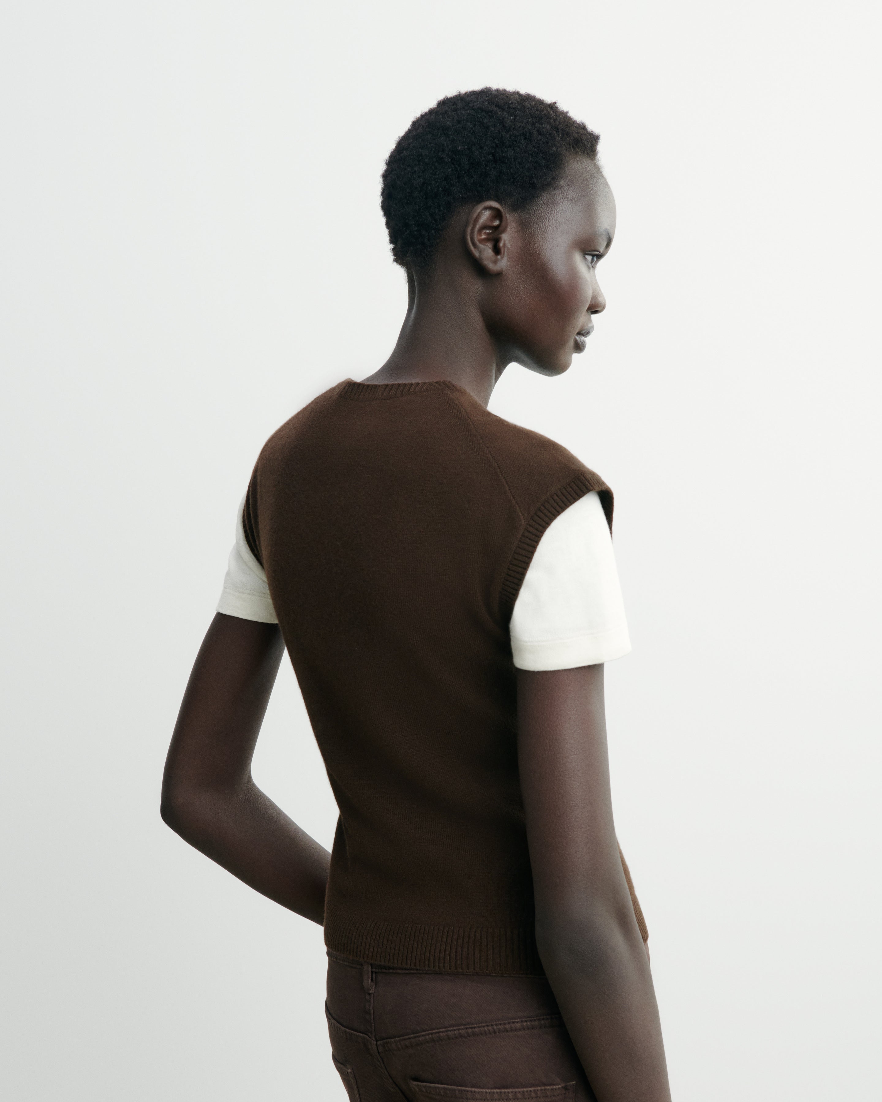 Pull à petites manches-CHOCOLAT-100% cachemire