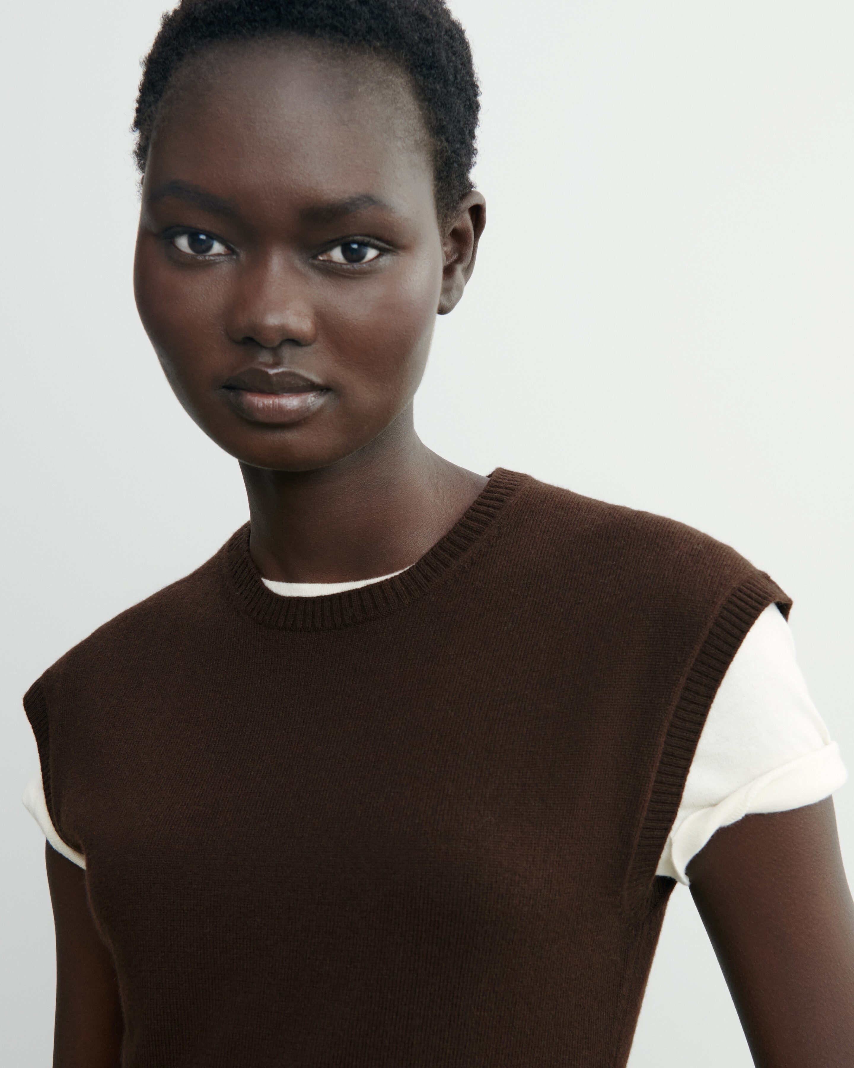 Pull à petites manches-CHOCOLAT-100% cachemire